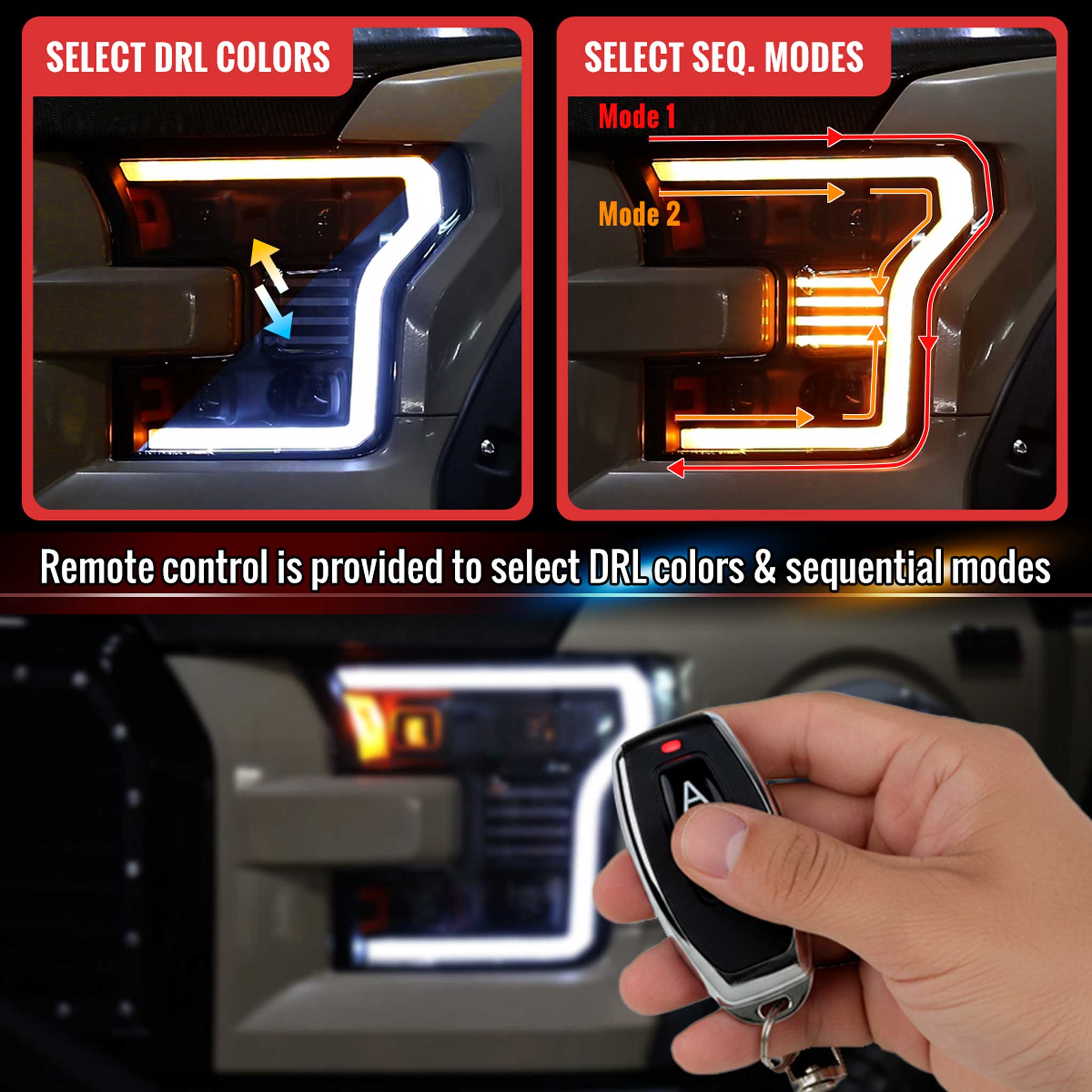 For Ford F-150 2015-2017 Headlights LED Turn Signals DRL Parking Light Strip Black Housing Smoked Lens
