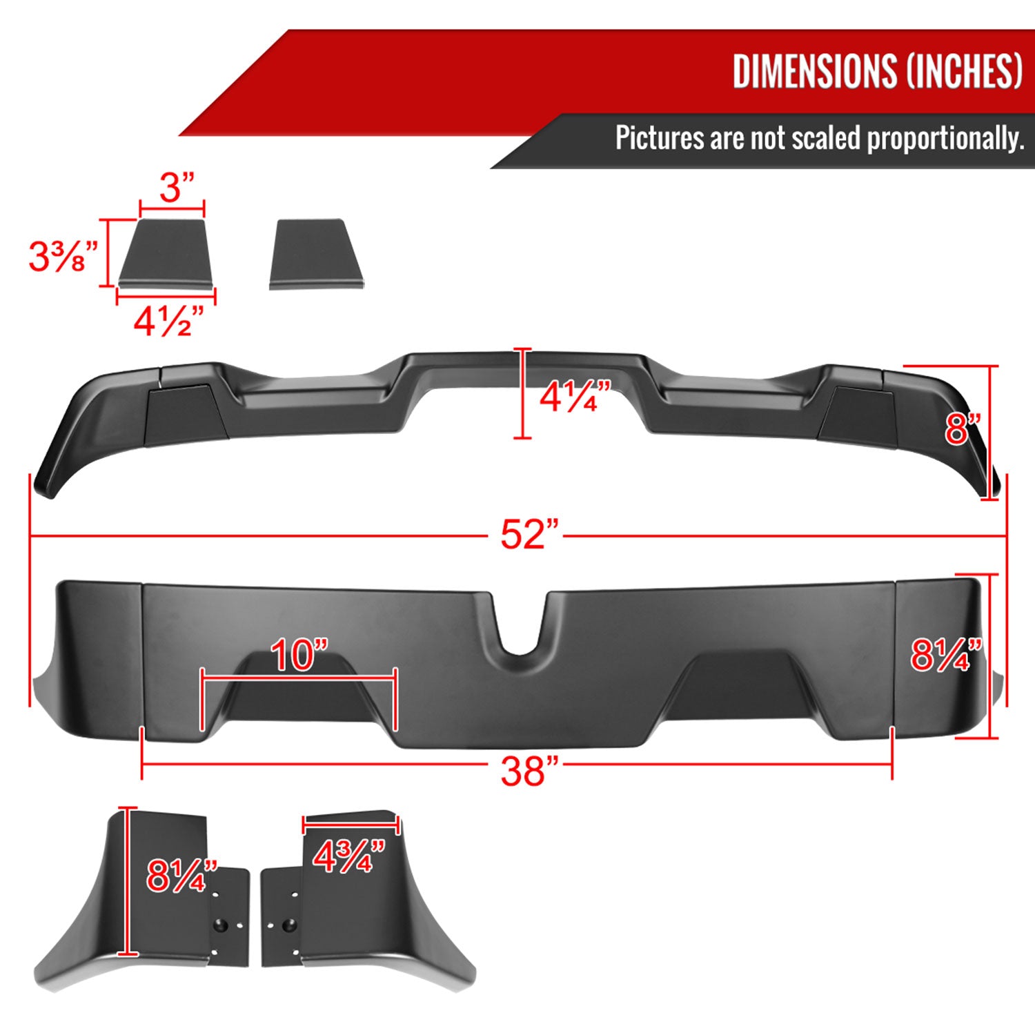 2016-2022 Toyota Tacoma Rear Roof Matte Black Truck Spoiler Wing Kit