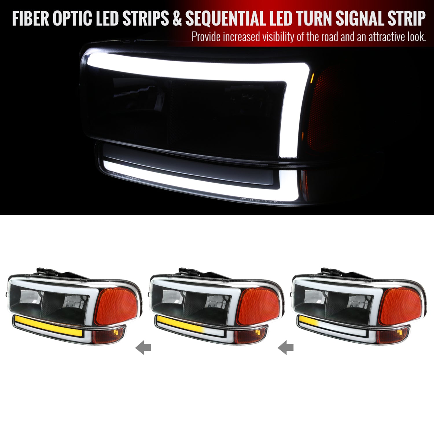 1999-2006 GMC Sierra/Yukon/Yukon XL Headlights&Signal Bumper Lights Black