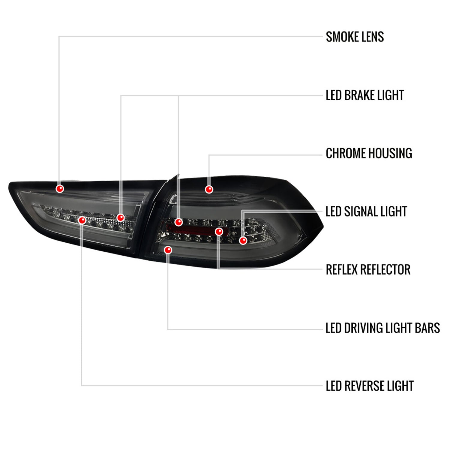 2008-2017 Mitsubishi Lancer / 08-2015 Lancer EVO X LED Tail Lights Chrome/Smoke