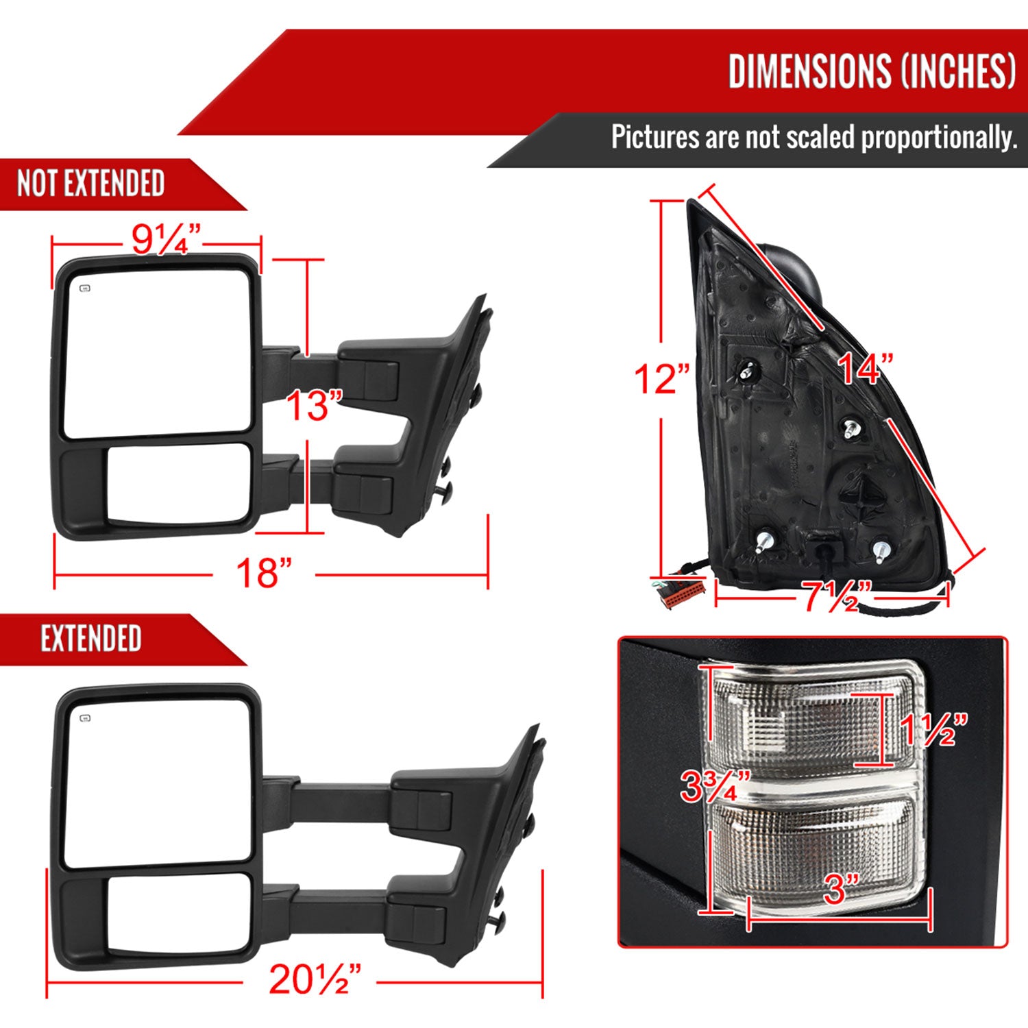 2008-2016 Ford F-250/350/450/550 Heated Towing Mirrors Smoke & Turn Signal