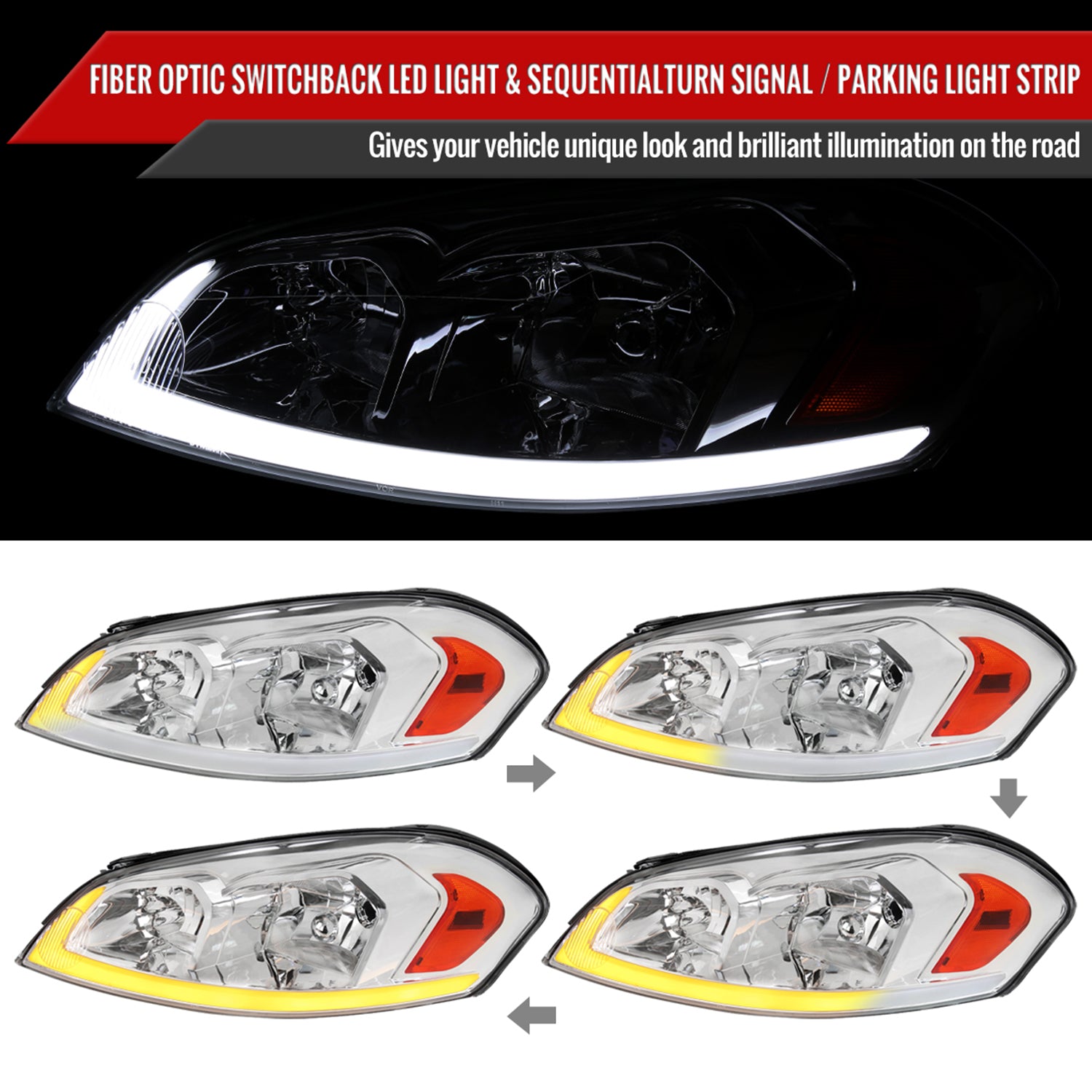 2006-2013 Chevy Impala/Impala Limited/Monte Carlo LED Headlights Chrome