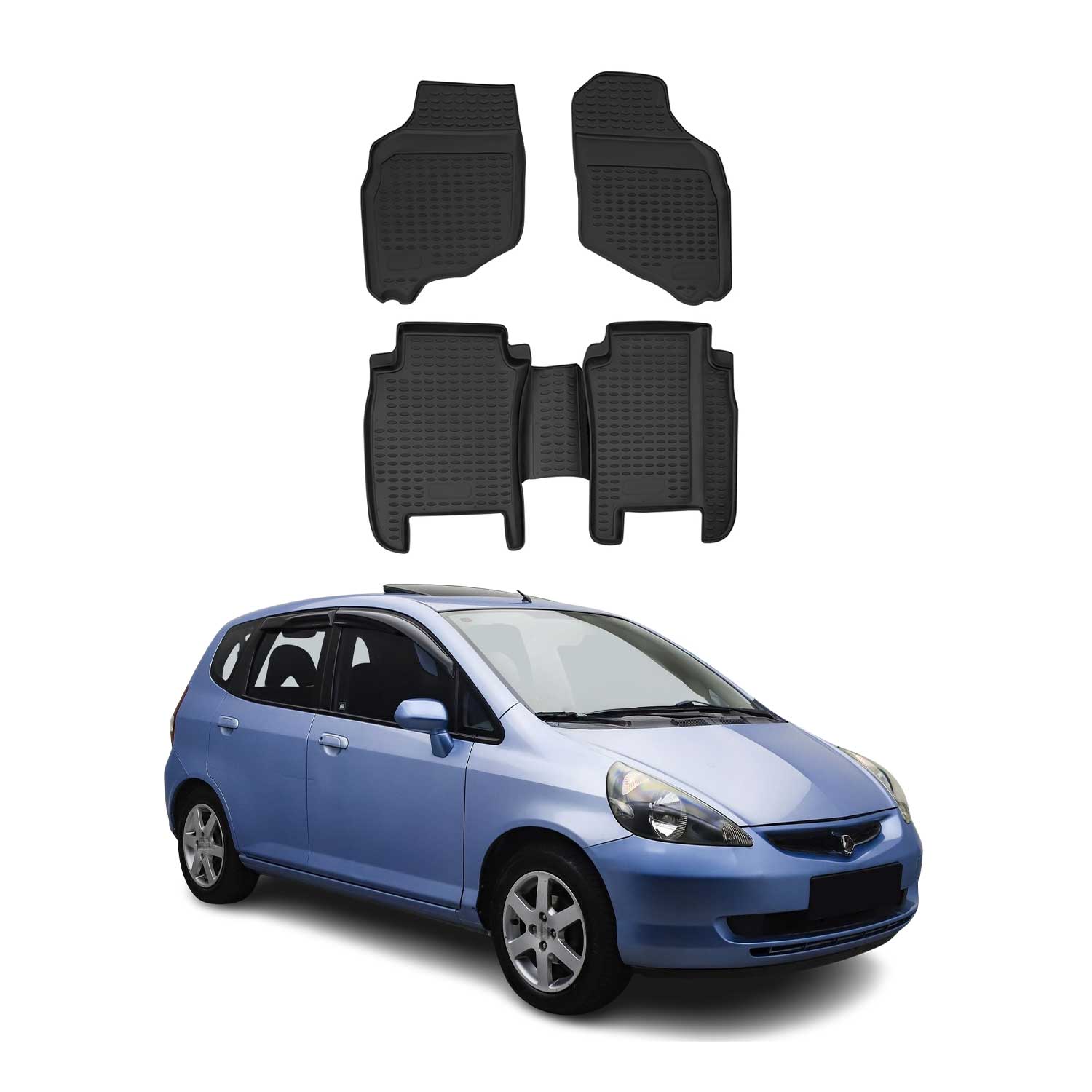 2006-2008 Honda Fit Floor Mats Liners Full Set All Weather Black