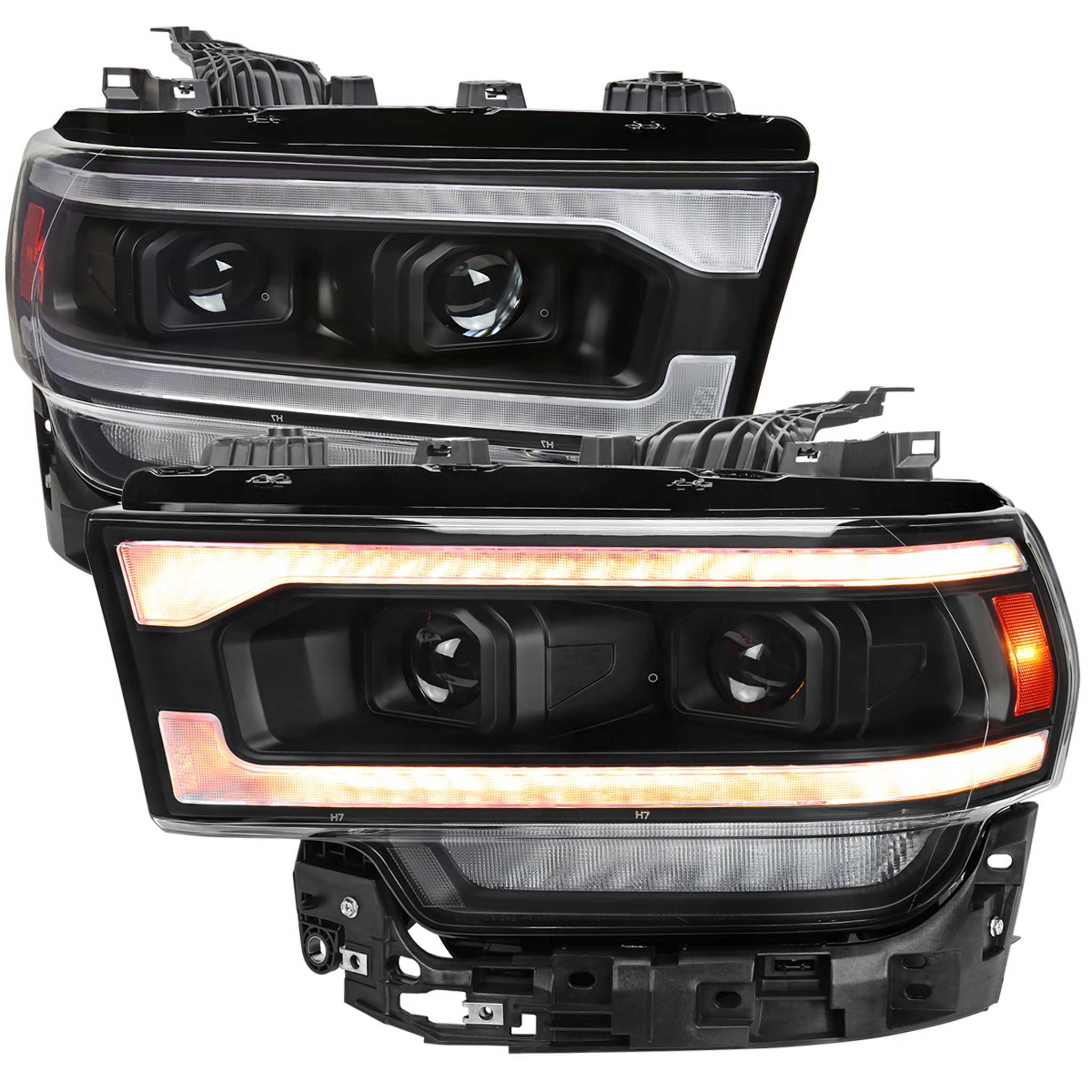 For Dodge RAM 2500 3500 5000 5500 2019-2024 Switchback LED Turn Signal Projector Headlights Matte Black Housing Clear Lens