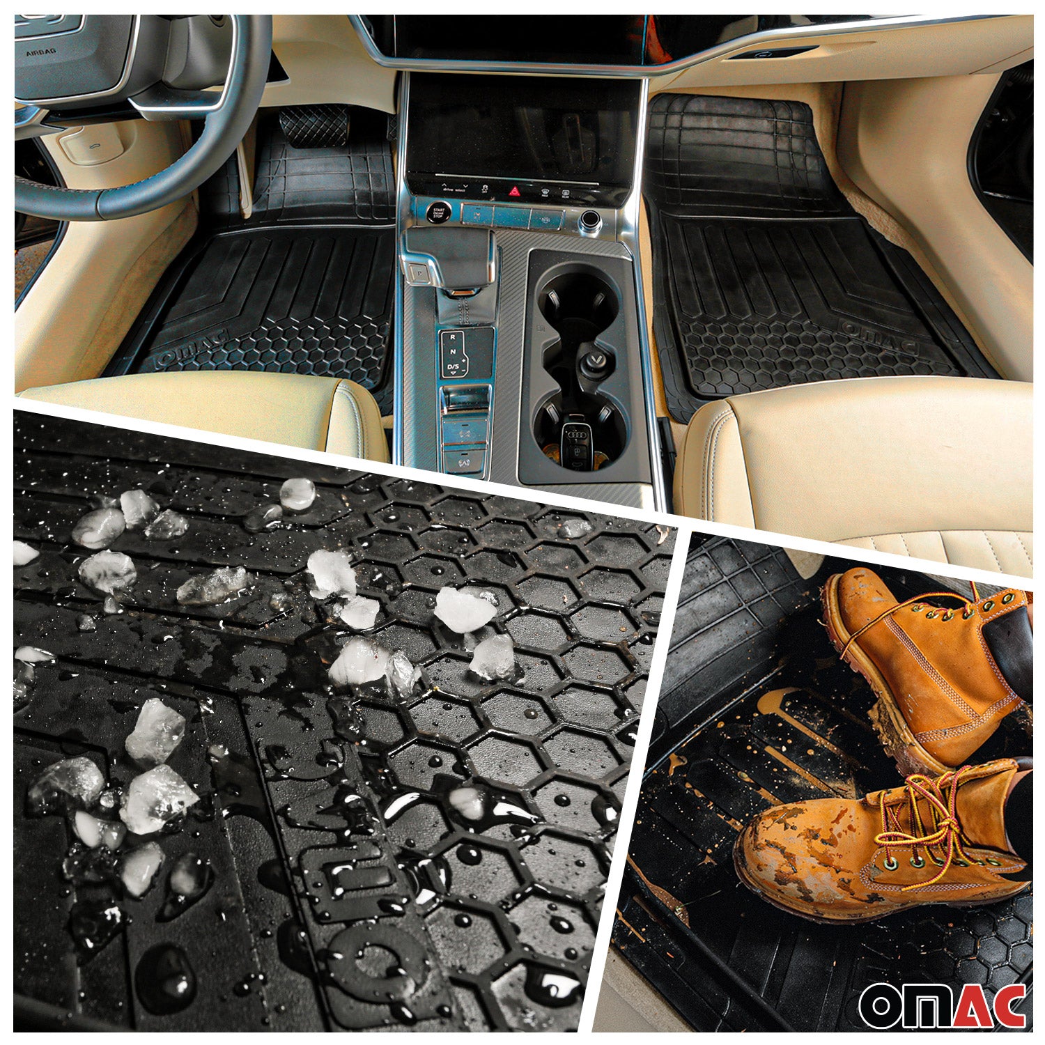 Waterproof Rubber 3D Molded Floor Mats & Trunk Cargo Liner Set Black Heavy Duty
