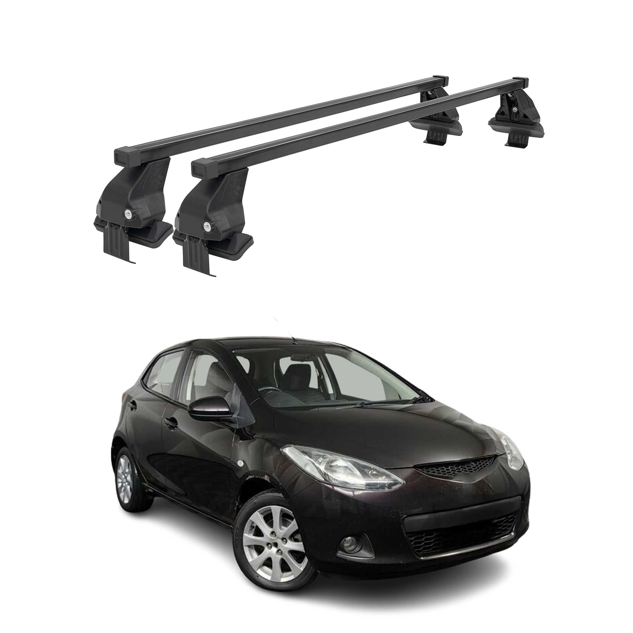 Roof Racks Cross Bars Luggage Carrier for Mazda 2 2.gen 2007-2014 Black 2Pcs