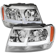 1999-2004 Jeep Grand Cherokee Factory Dual LED Bar Headlights Chrome/Clear