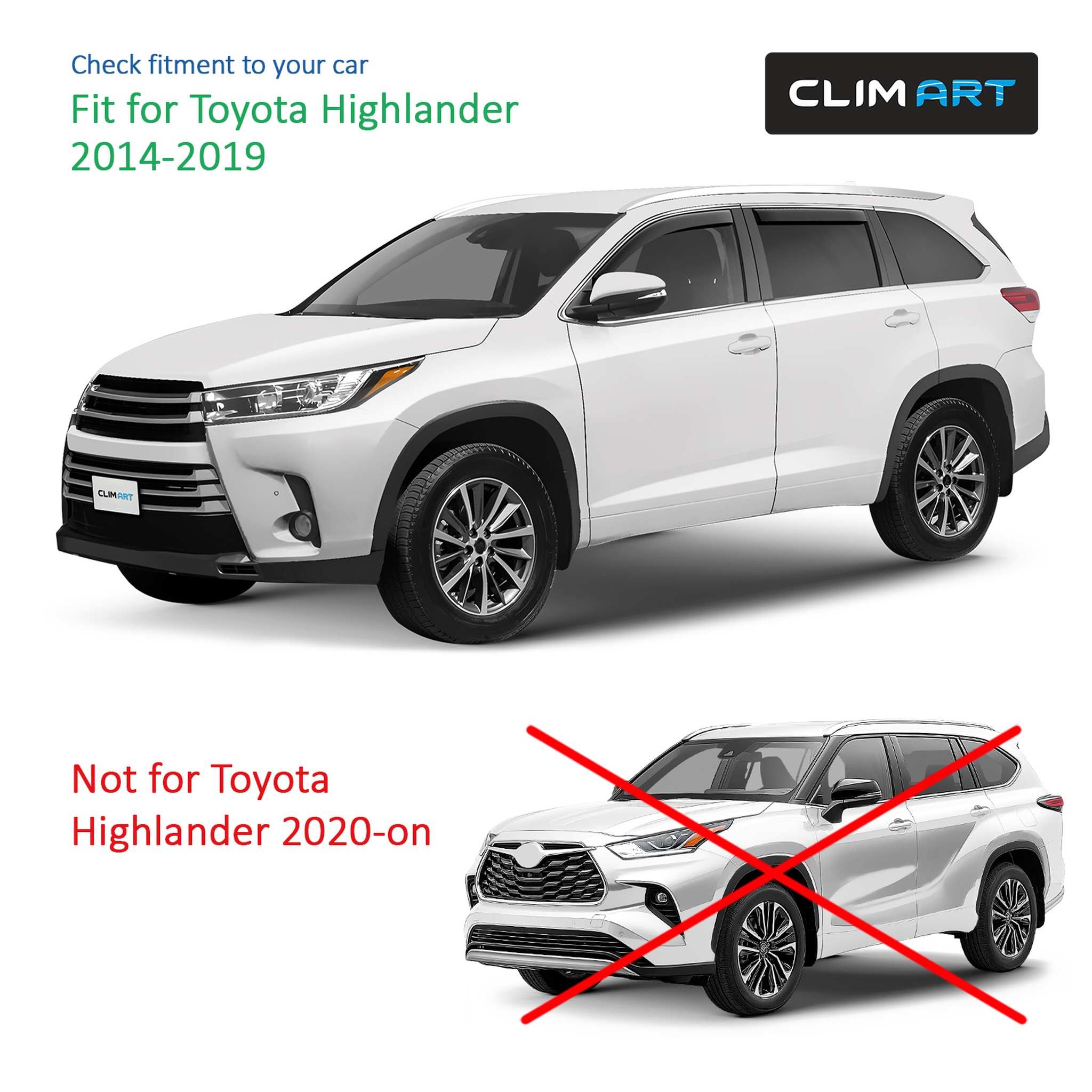 Clim Art Wind Deflectors for Toyota Highlander 2014-2019 Dark Smoke 4Pcs