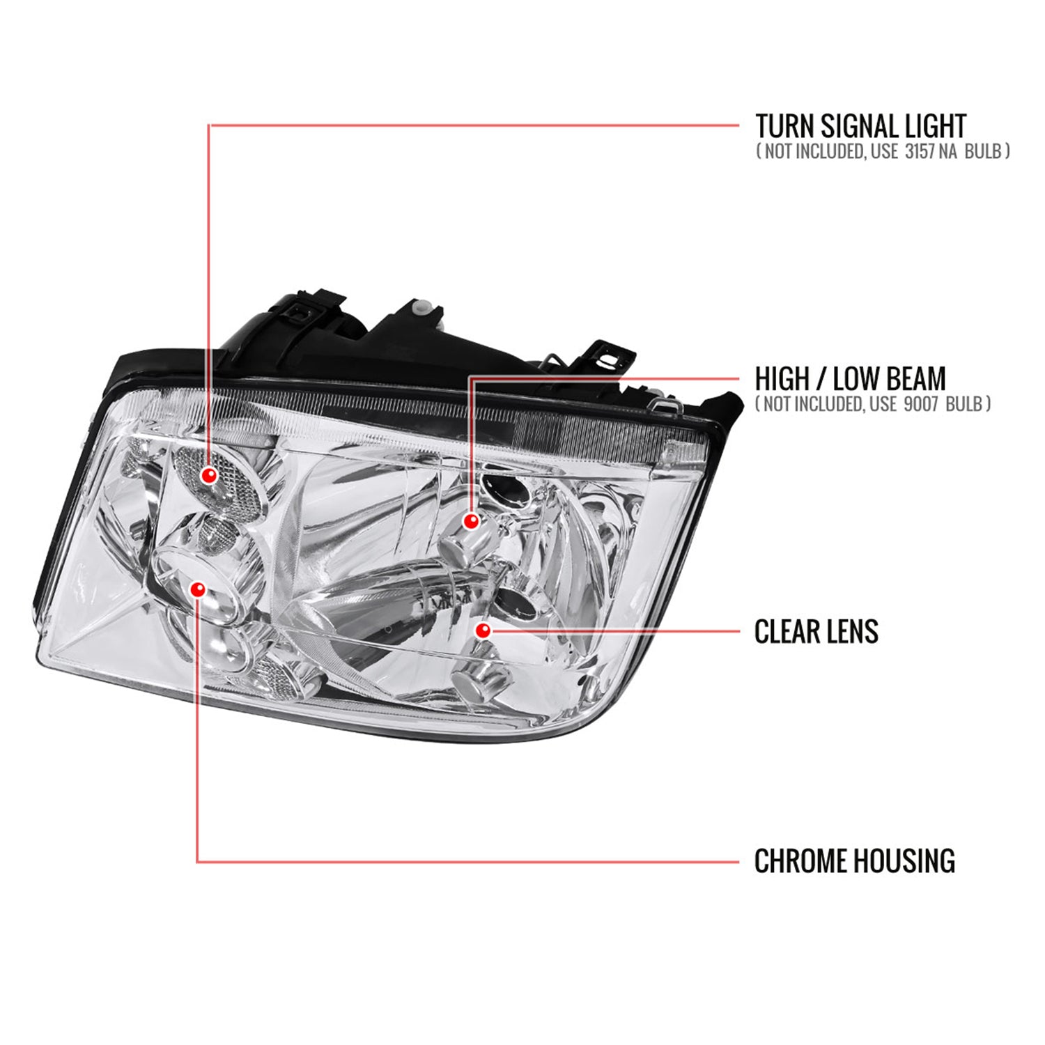 1999-2005 VW Jetta/Bora Mk4 V3 Factory Style Headlights Chrome/Clear Lens
