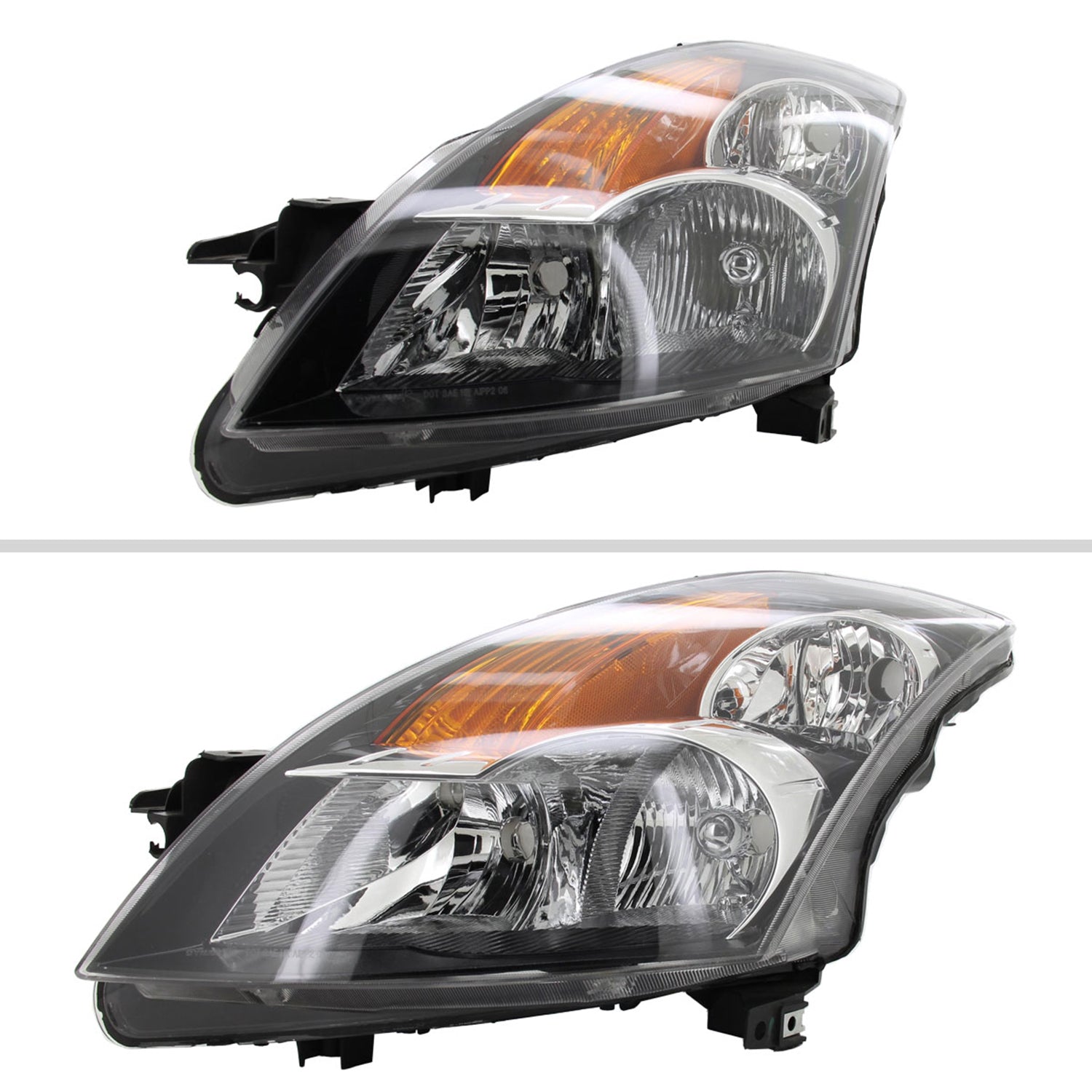 2007-2009 Nissan Altima Sedan Crystal Headlights Amber Reflector Matt Black