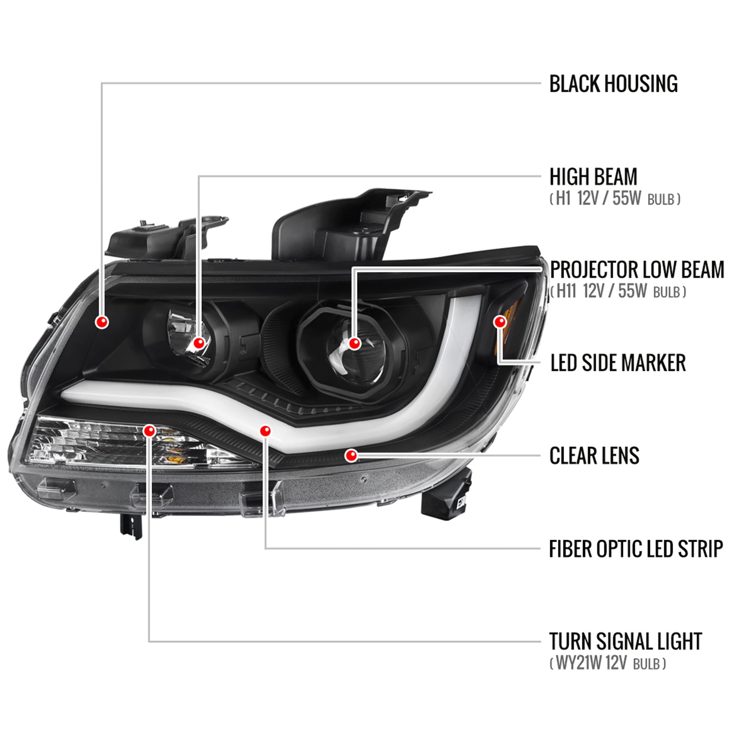 2015-2021 Chevy Colorado LED Bar Projector Headlights Matte Black/Clear Lens