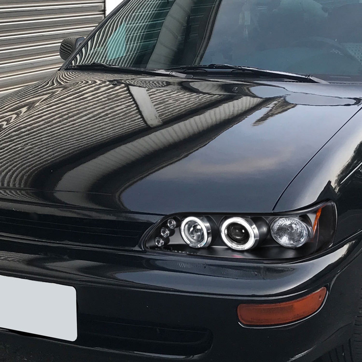 1993-1997 Toyota Corolla Dual Halo Projector Headlights Matte Black/Clear Lens