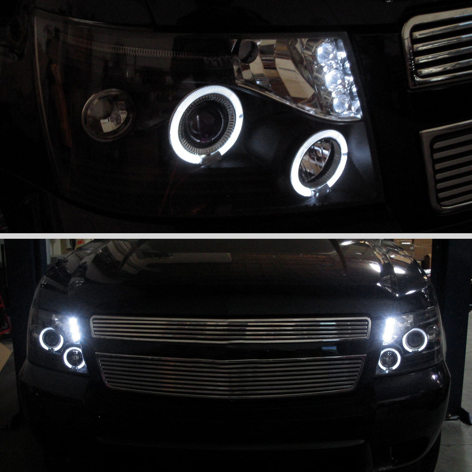 2007-2013 Chevy Avalanche/ 07-2014 Tahoe Suburban Dual Halo Headlights Black