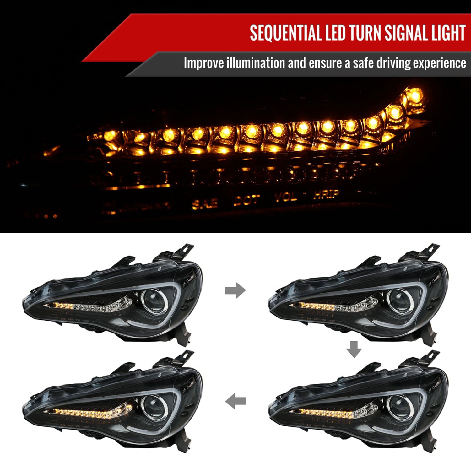 2012-2017 Scion FRS/ Toyota 86 LED Bar Headlights Signal Lights Black
