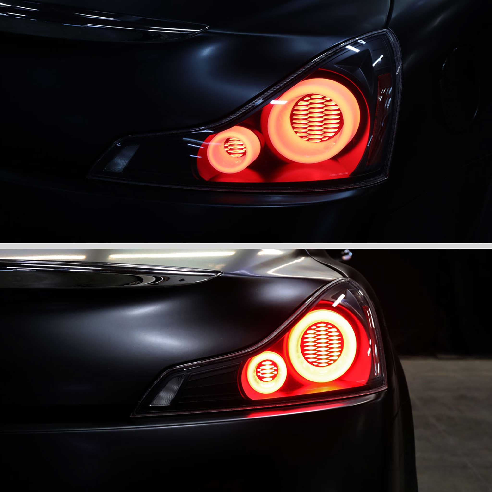 For Infiniti G37 2008-13 / Q60 Coupe 2014-15 LED Tail Light Switchback Sequential Turn Signals Matte Black Housing Clear Lens