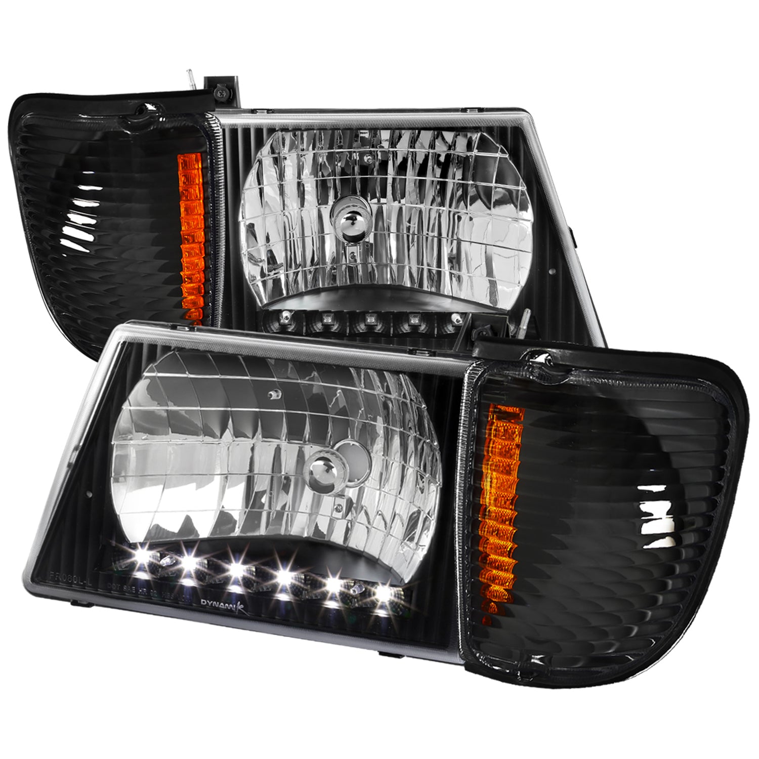 1992-2006 Ford Econoline E-Series LED Factory Headlights&Corner Lights Black