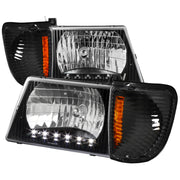 1992-2006 Ford Econoline E-Series LED Factory Headlights&Corner Lights Black