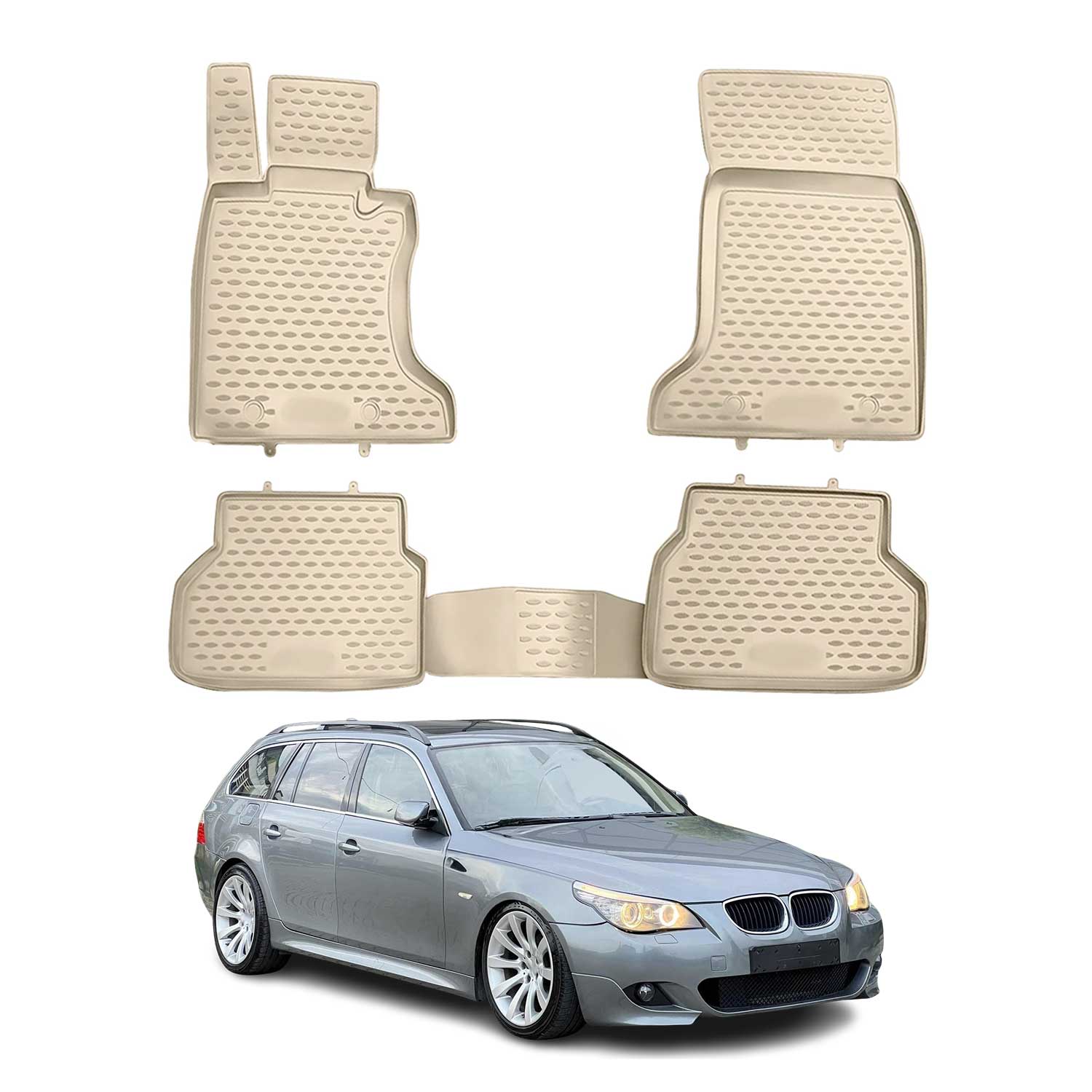 2004-2010 BMW 5 Series E61 Wagon Floor Mats Liners Full Set All Weather Beige