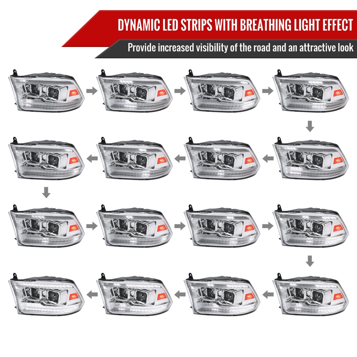 2009-2018 Dodge RAM 1500 / RAM 2500 3500 Switchback Headlights Chrome