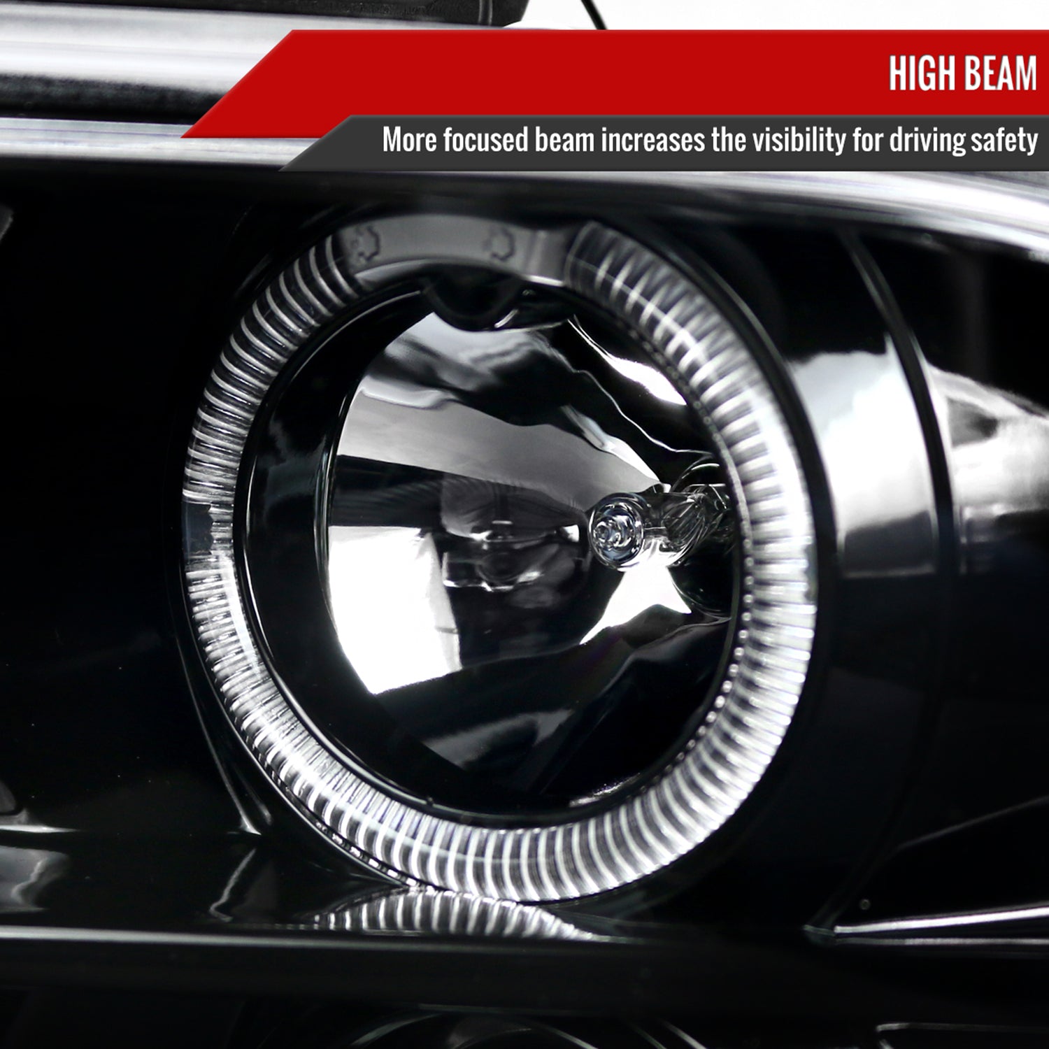 2005-2009 Ford Mustang Halo Projector Headlights Jet Black/Clear Lens