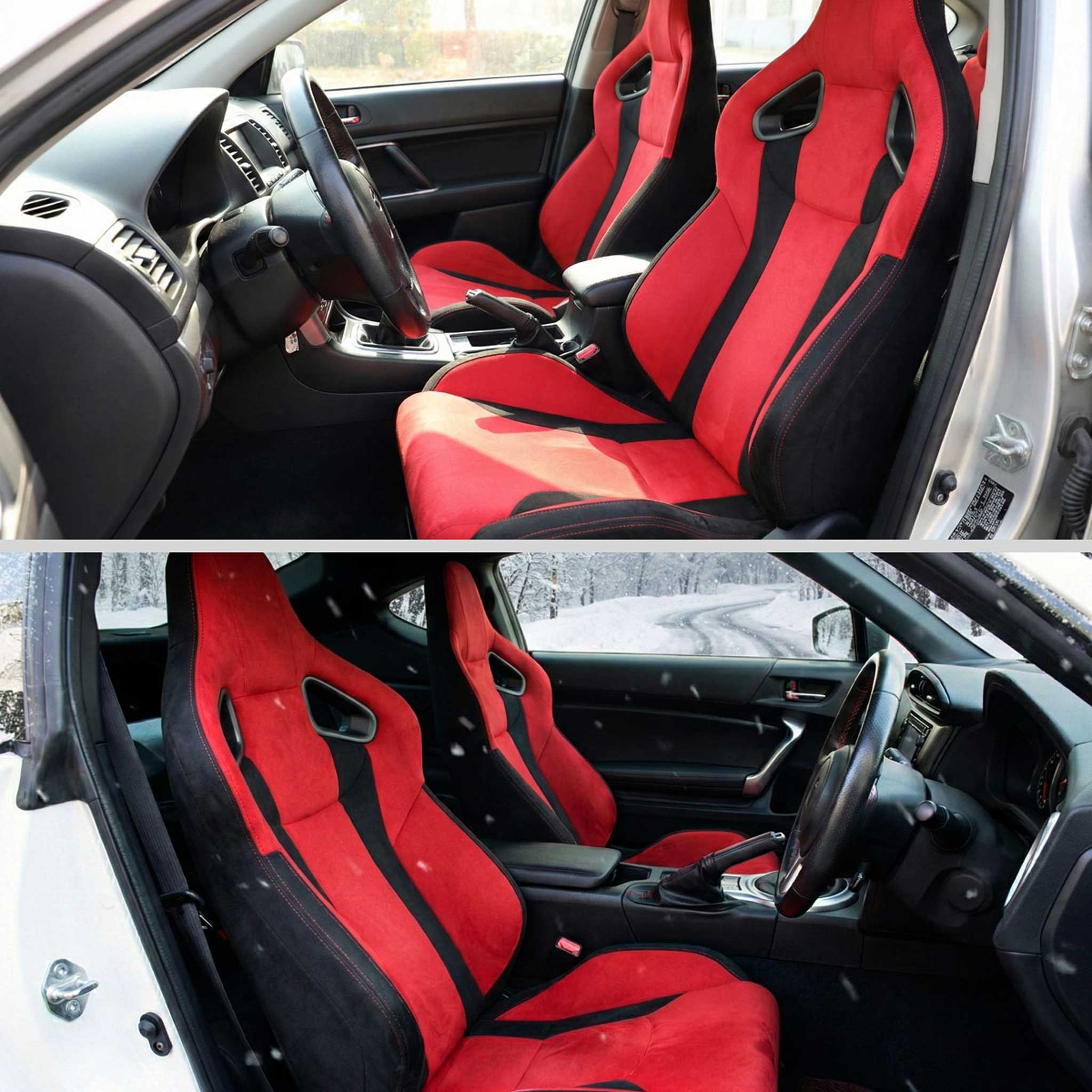Universal Racing Seat Bright Red Black Suede With Double Red Stitch Right