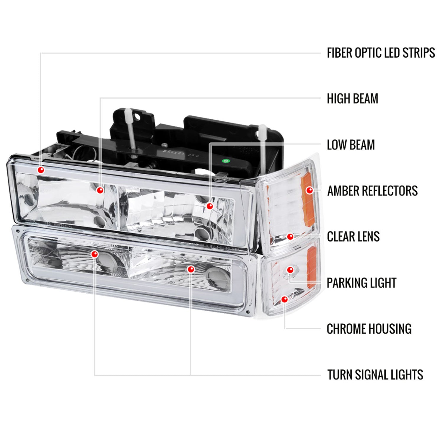 1994-1998 Chevy C10 C/K Tahoe Suburban LED Headlights &Corner Lights Chrome