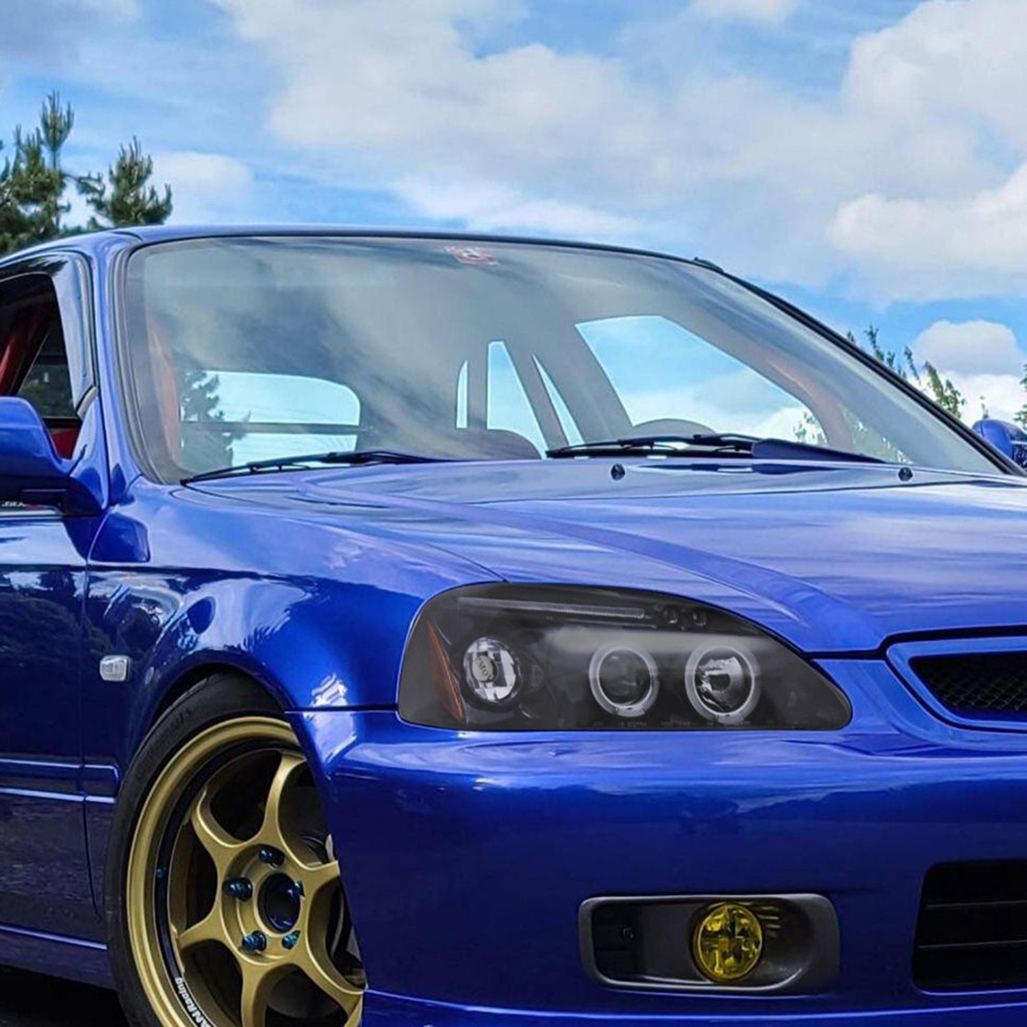 1996-1998 Honda Civic Dual Halo Projector Headlights Glossy Black/Smoke Lens