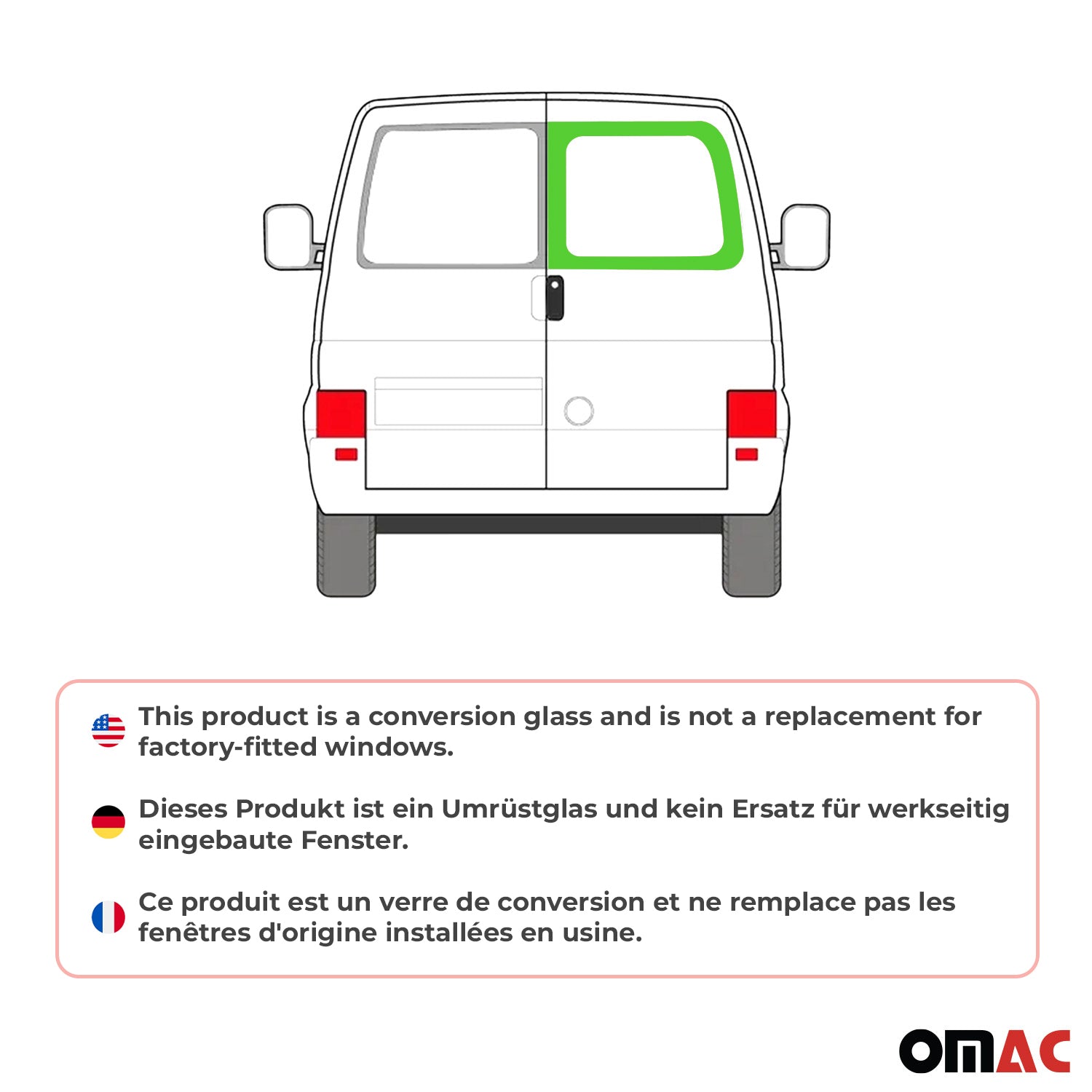 1993-2003 Volkswagen Eurovan Window Glass Barn Right Door L1 L2 Black