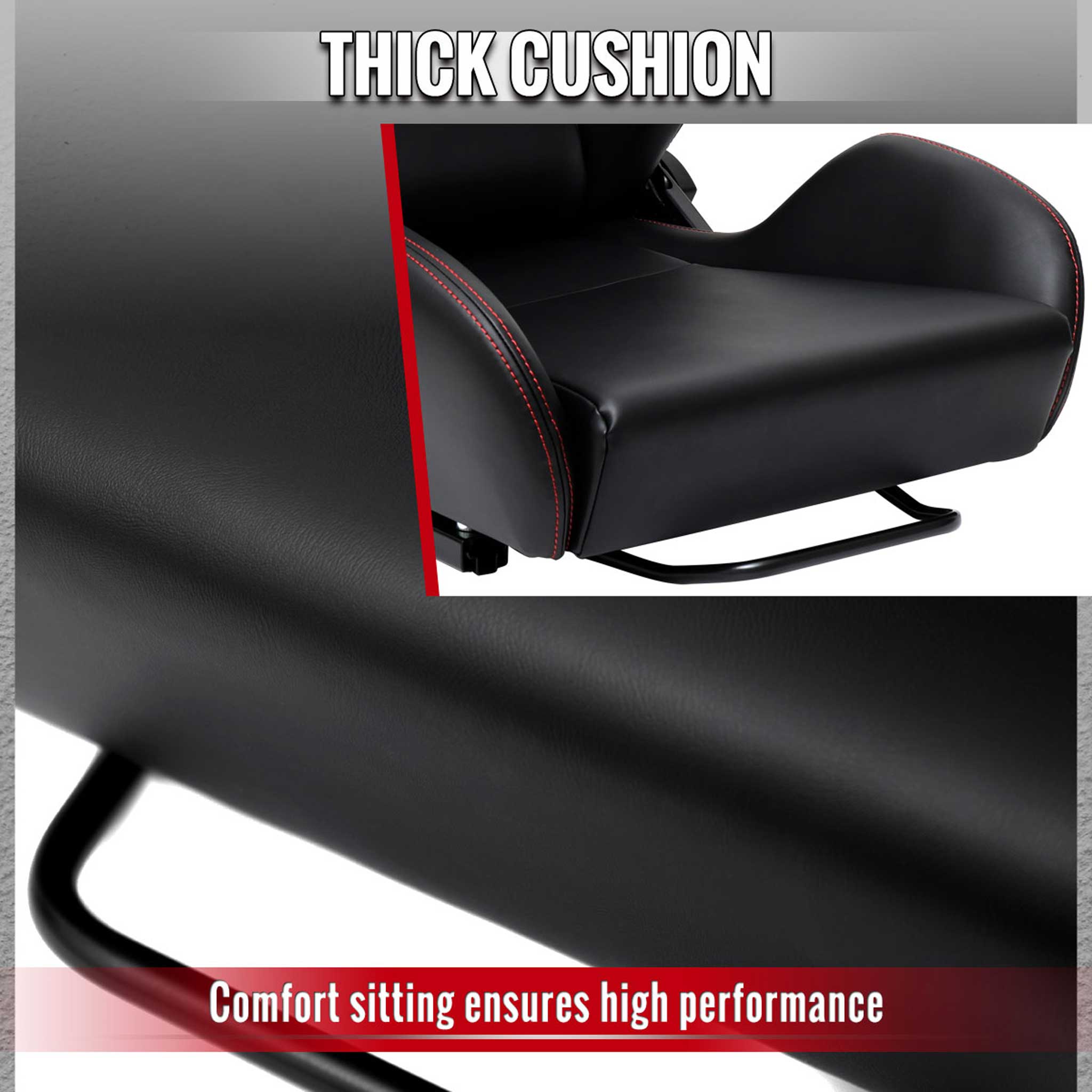 Universal Racing Seat Black Pu Nappa With Double Red Stitch