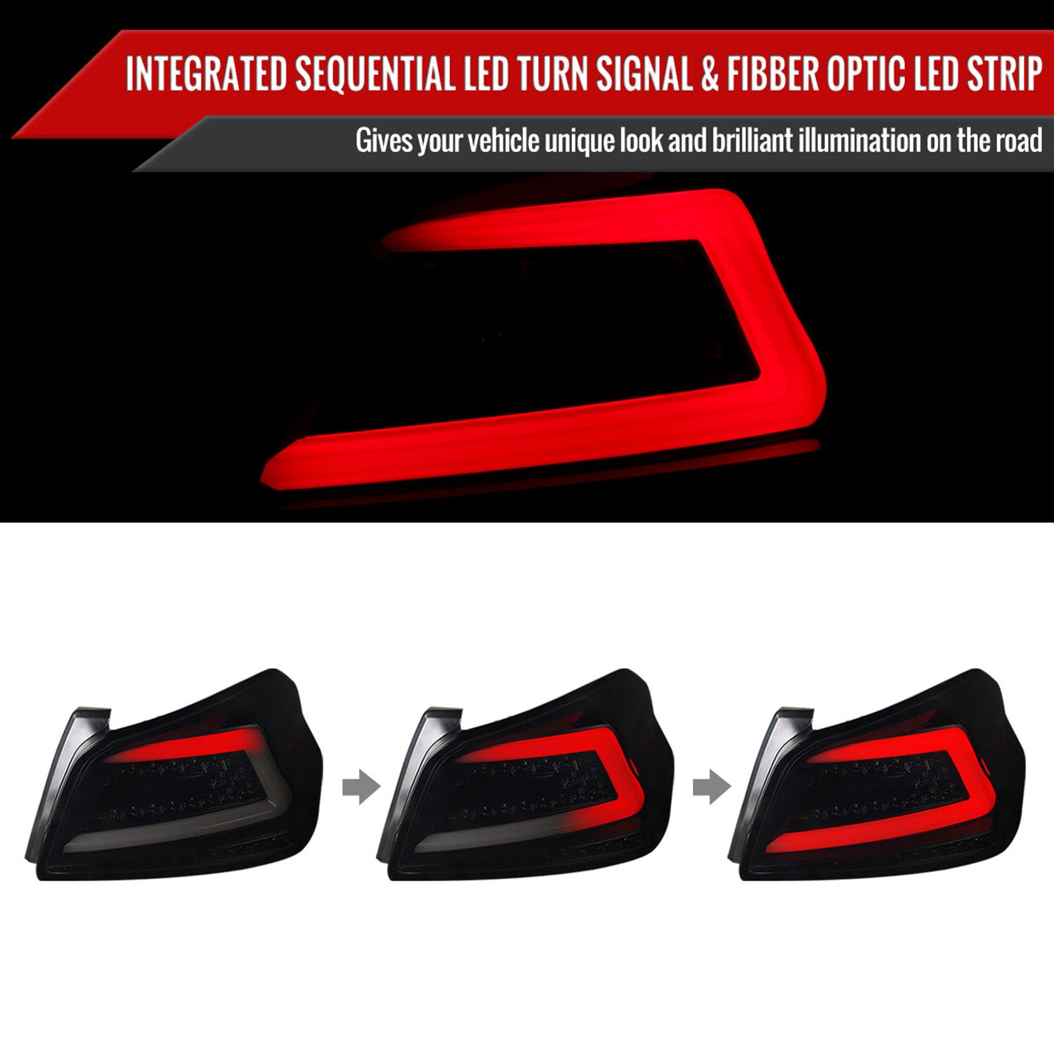2015-2021 Subaru WRX Sequential White Bar LED Tail Lights Glossy Black/Smoke