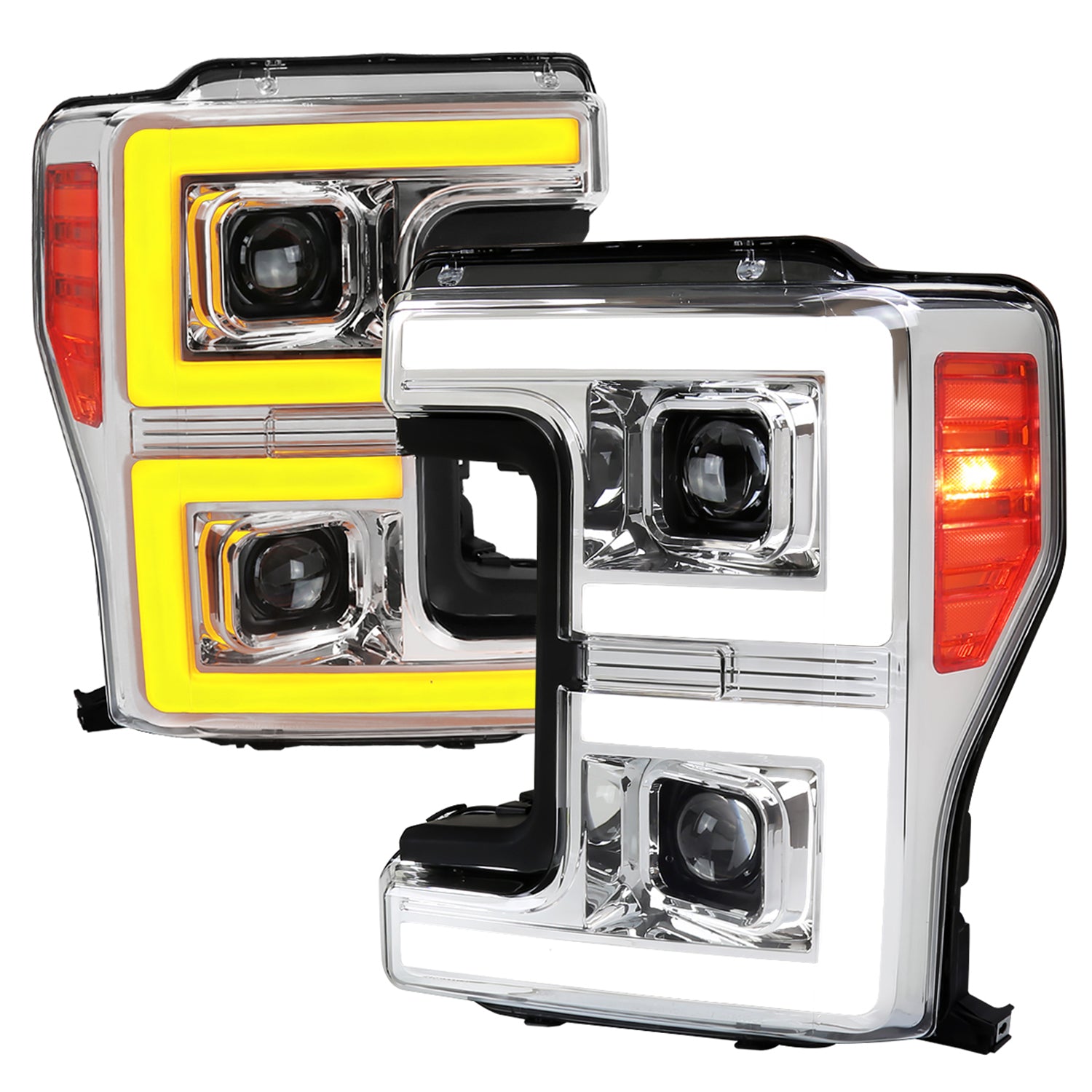 2017-2019 Ford F-250 F-350 F-450 F-550 LED C-Bar Headlights Signal Chrome