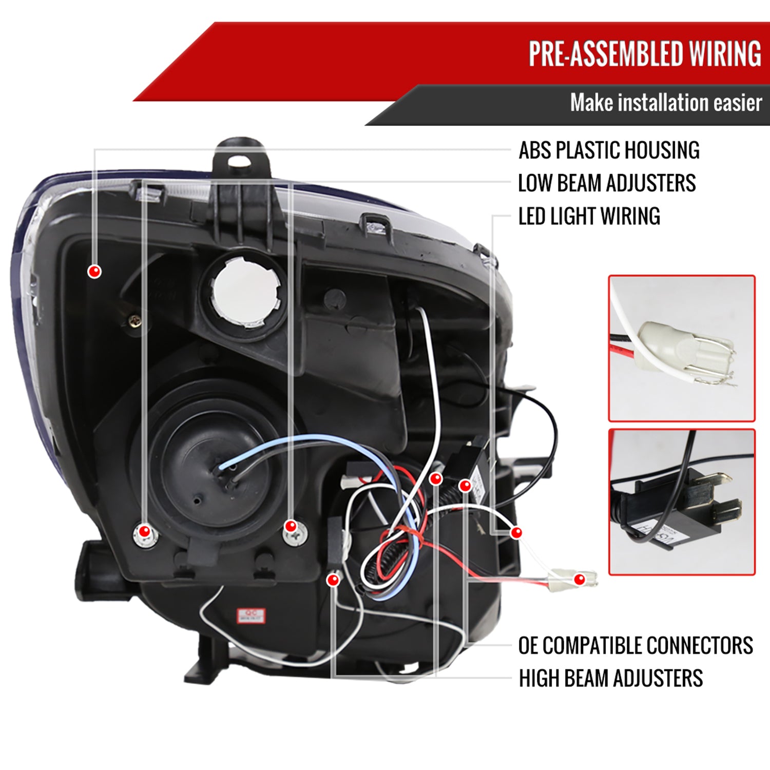 2006-2008 Toyota Yaris Dual Halo Projector Headlights Matte Black/Clear Lens