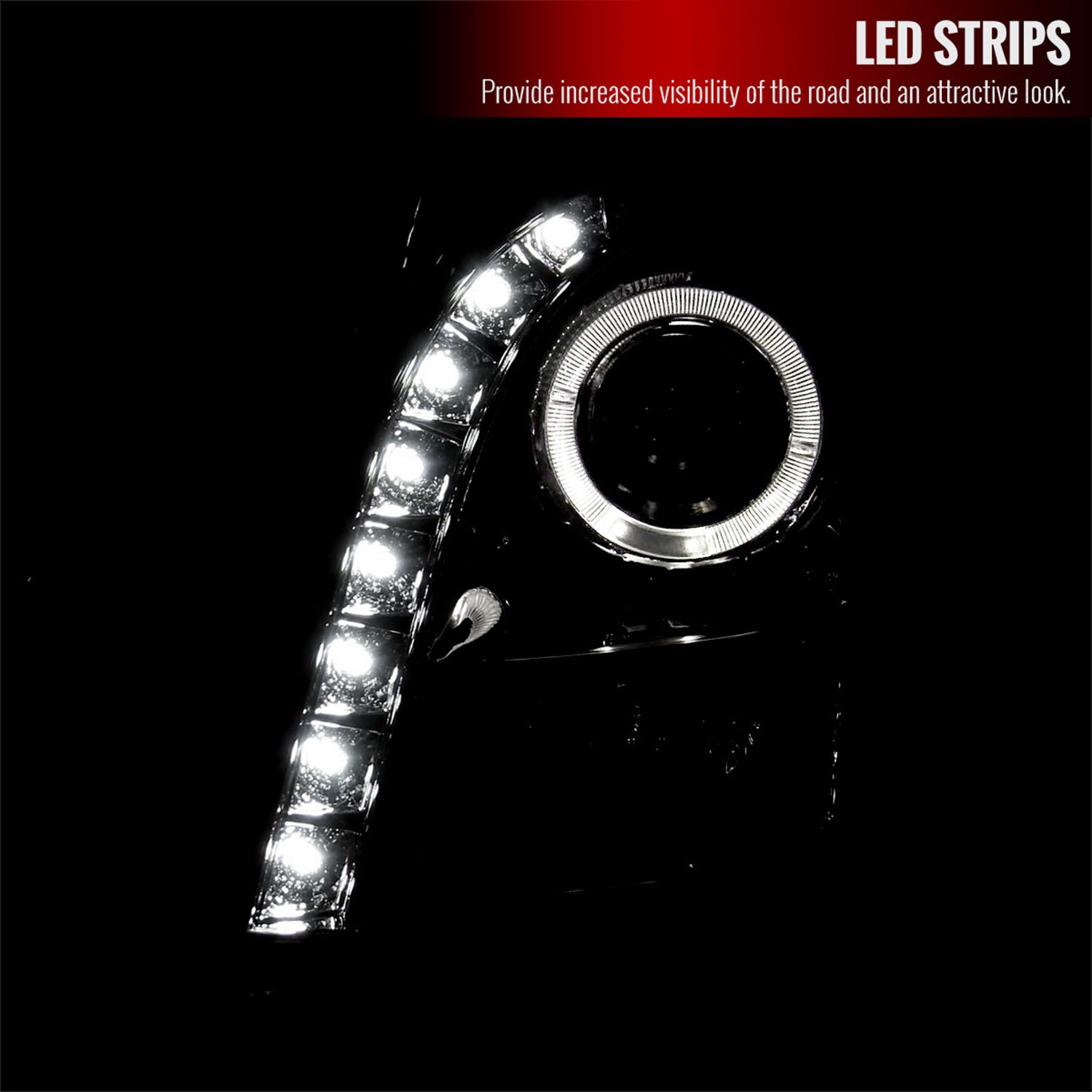 2003-2007 Cadillac CTS Halo Projector Headlights SMD LED Light Strip Chrome