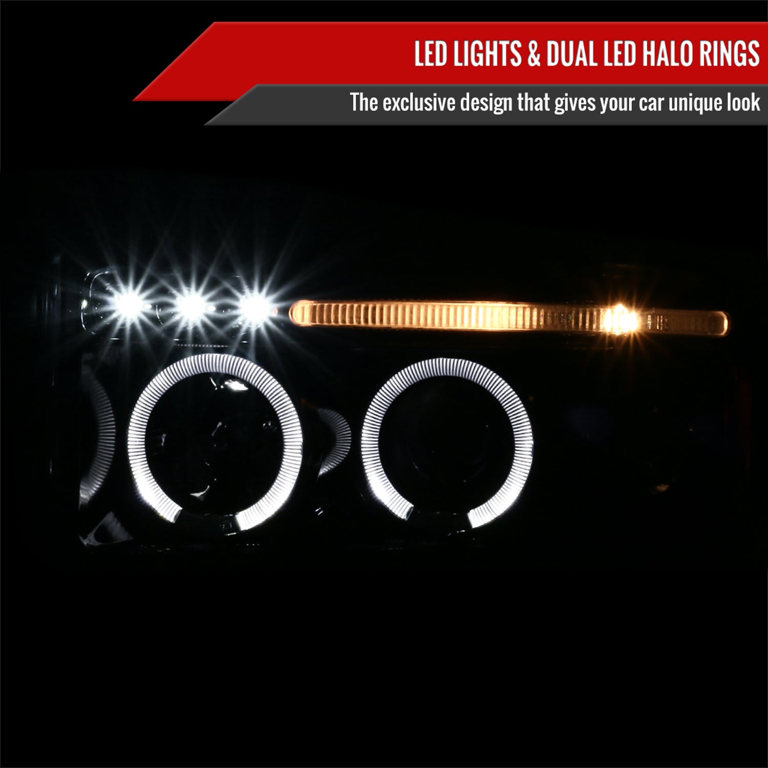 1994-2001 Dodge RAM 1500 2500 3500 Dual Halo Projector Headlights Jet Black