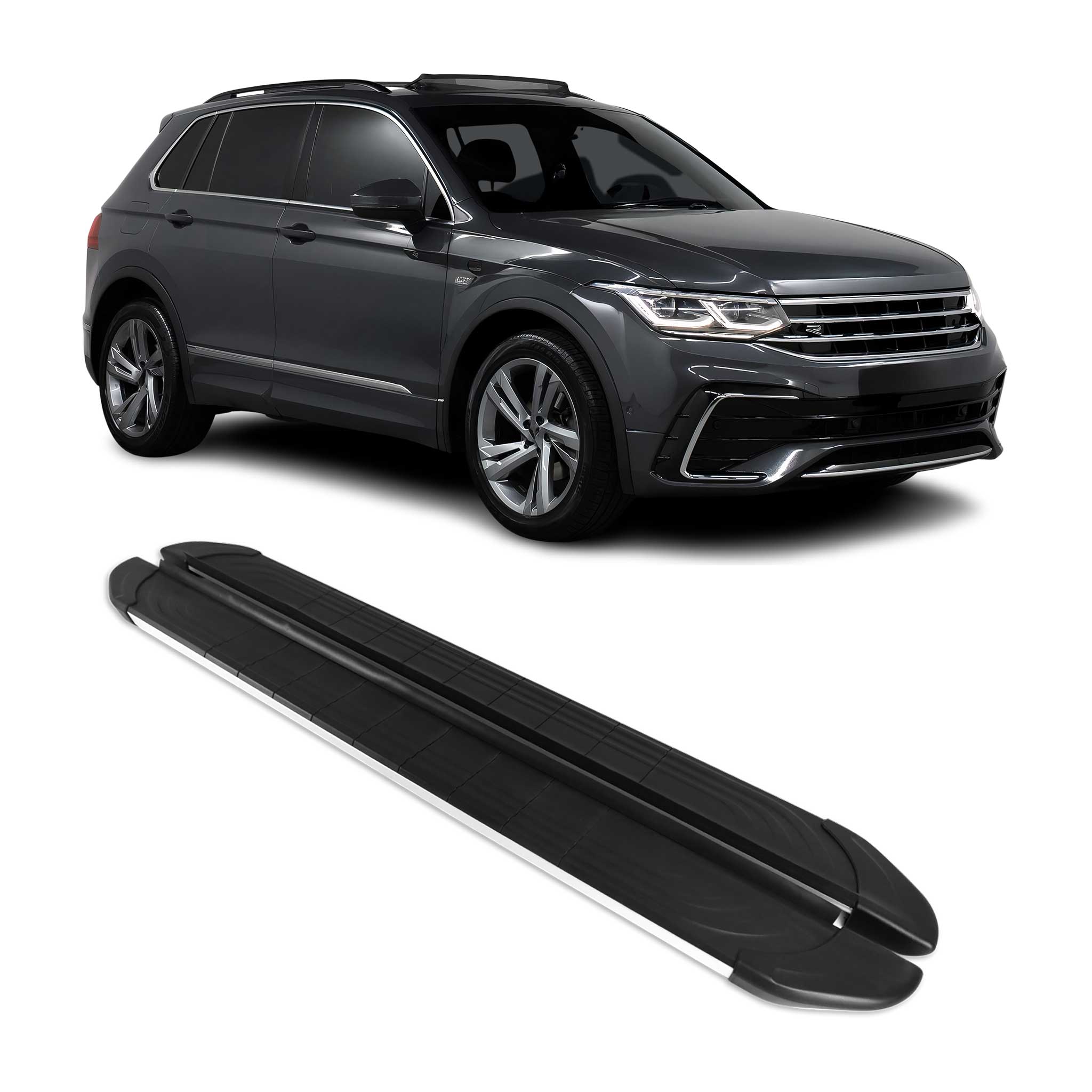 2018-2024 VW Tiguan Running Boards Side Steps Silver & Black