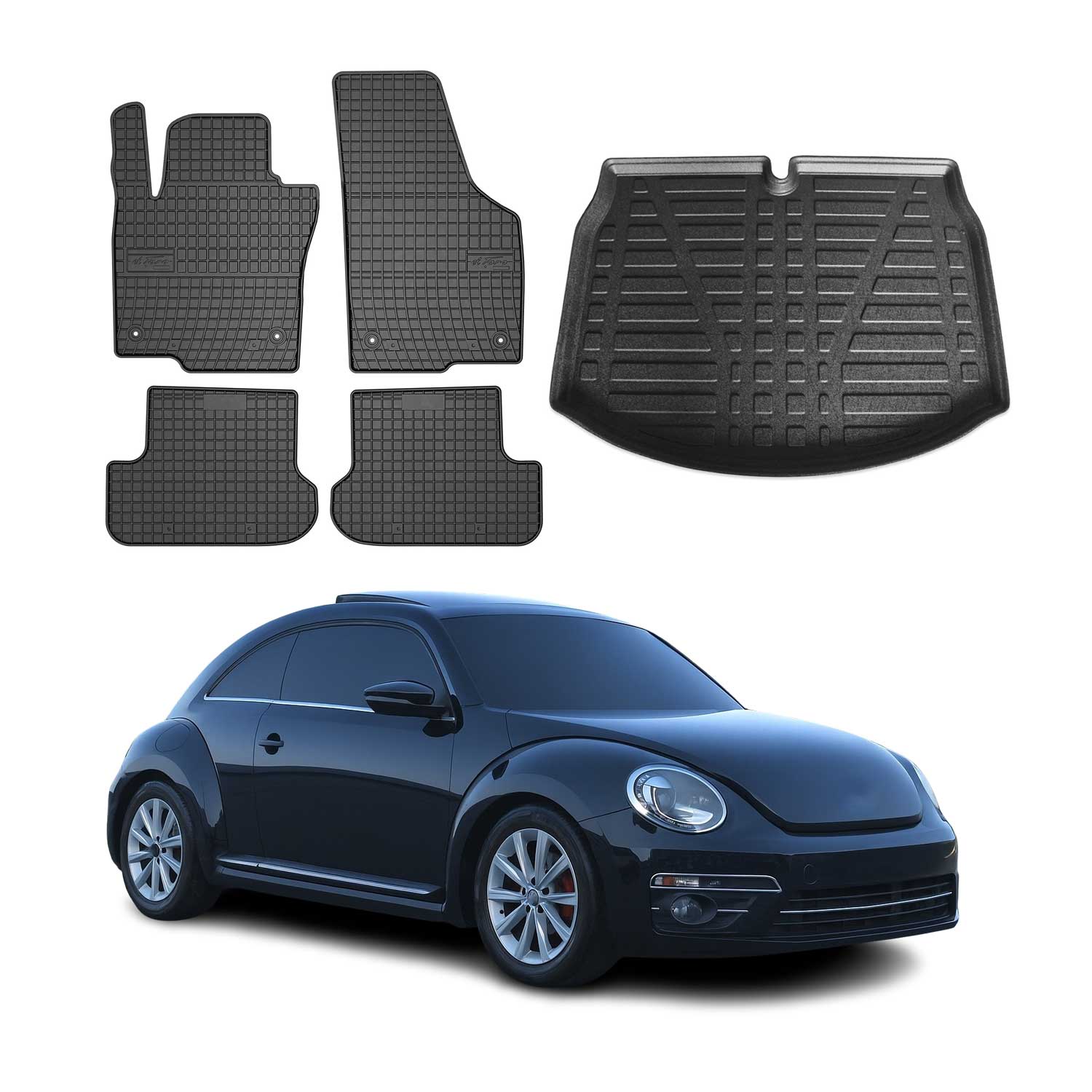 2012-2019 VW Beetle Floor Mats & Cargo Liner Full Set All Weather Black