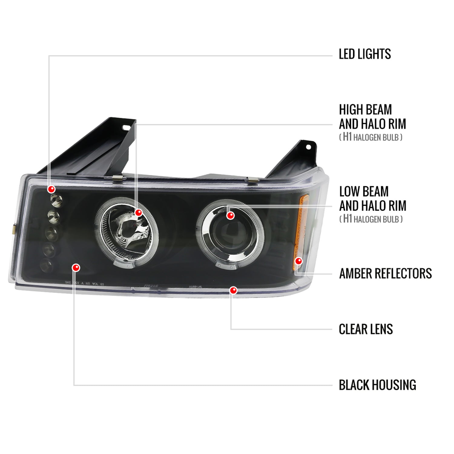 2004-2012 Chevy Colorado/ GMC Canyon Dual Halo Projector Headlights Matt Black