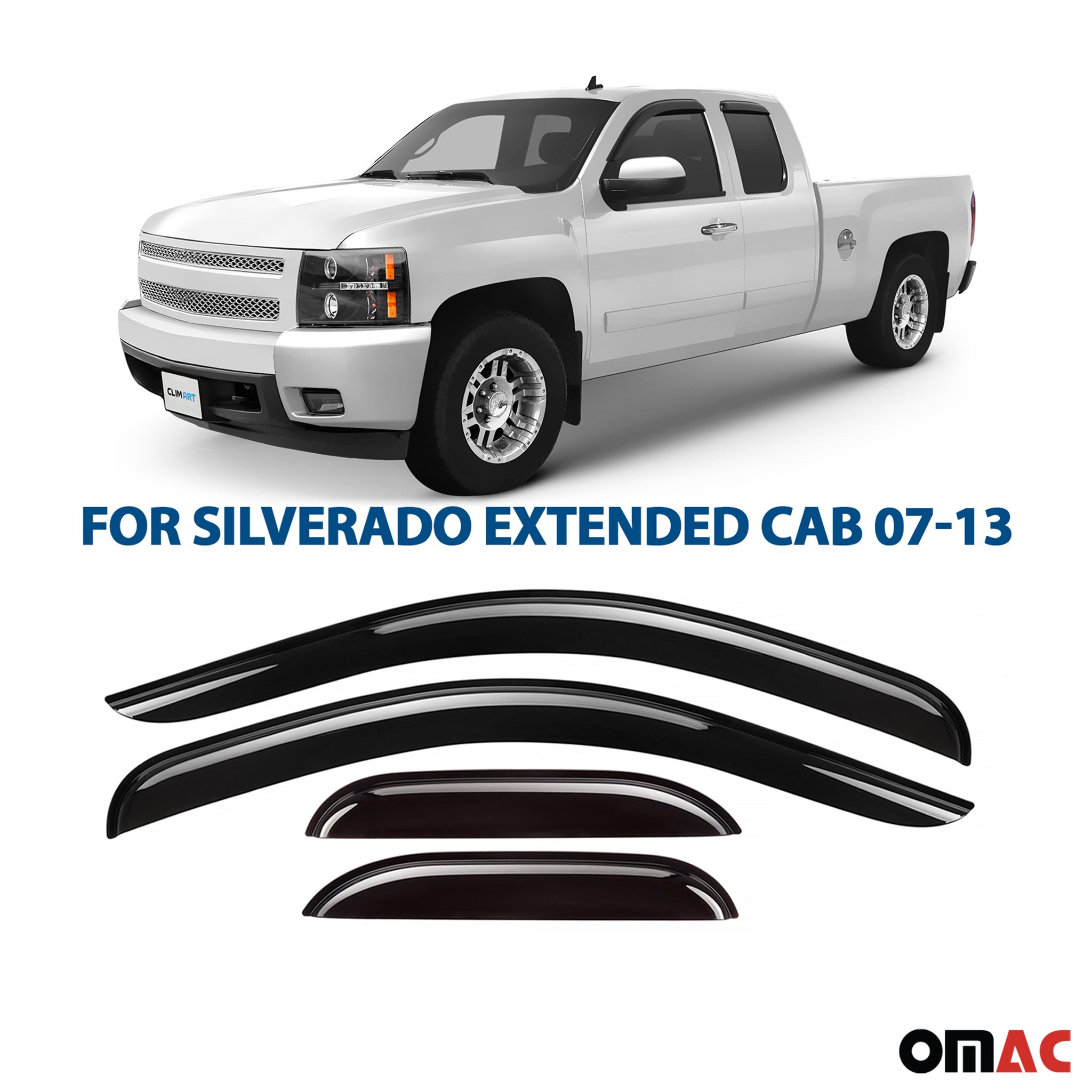 Clim Art Wind Deflectors for Chevy Silverado 1500/2500/3500 2007-13 Extended 4x