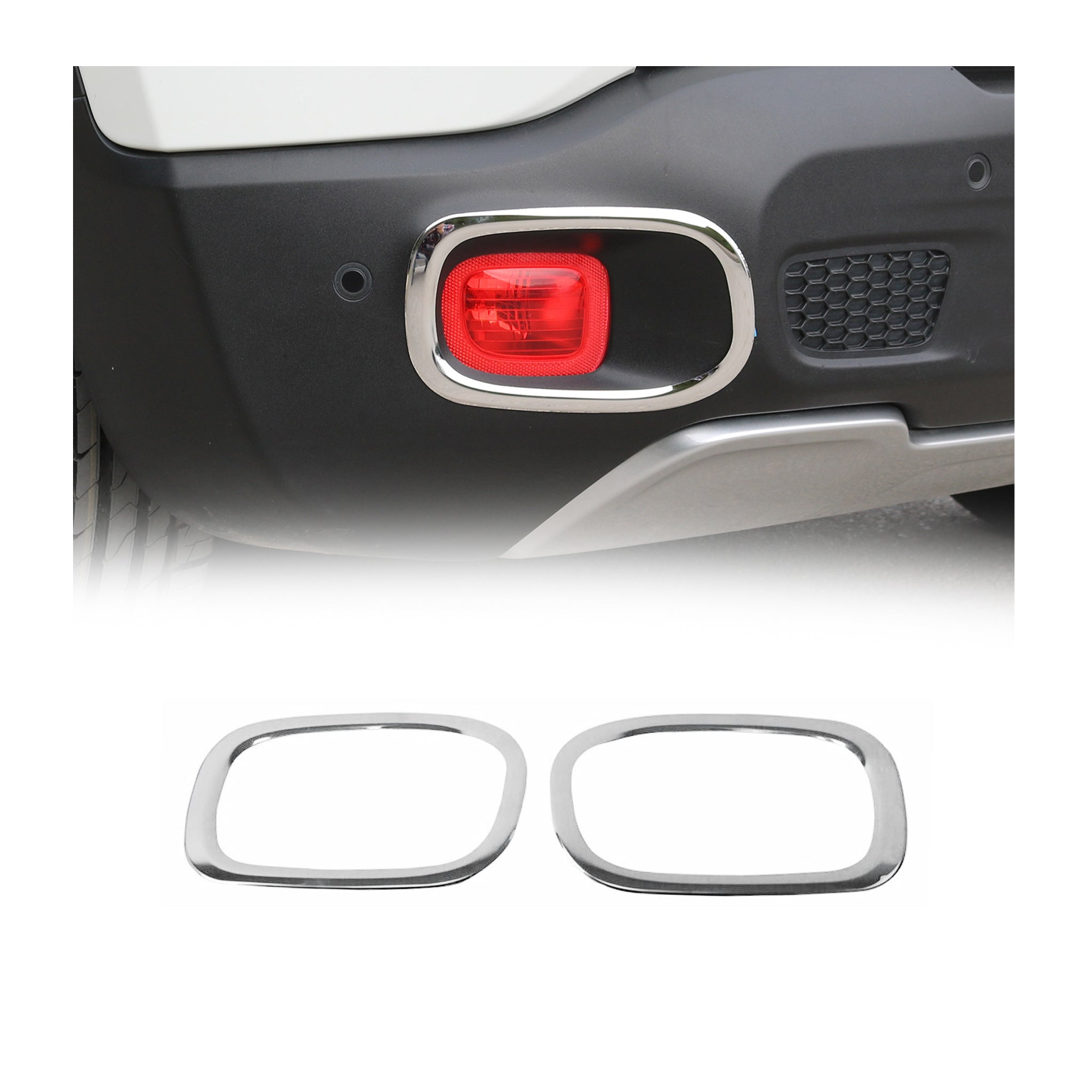 2019-2024 Jeep Renegade Rear Reflector Lamp Rim Frame Silver Steel 2 Pcs
