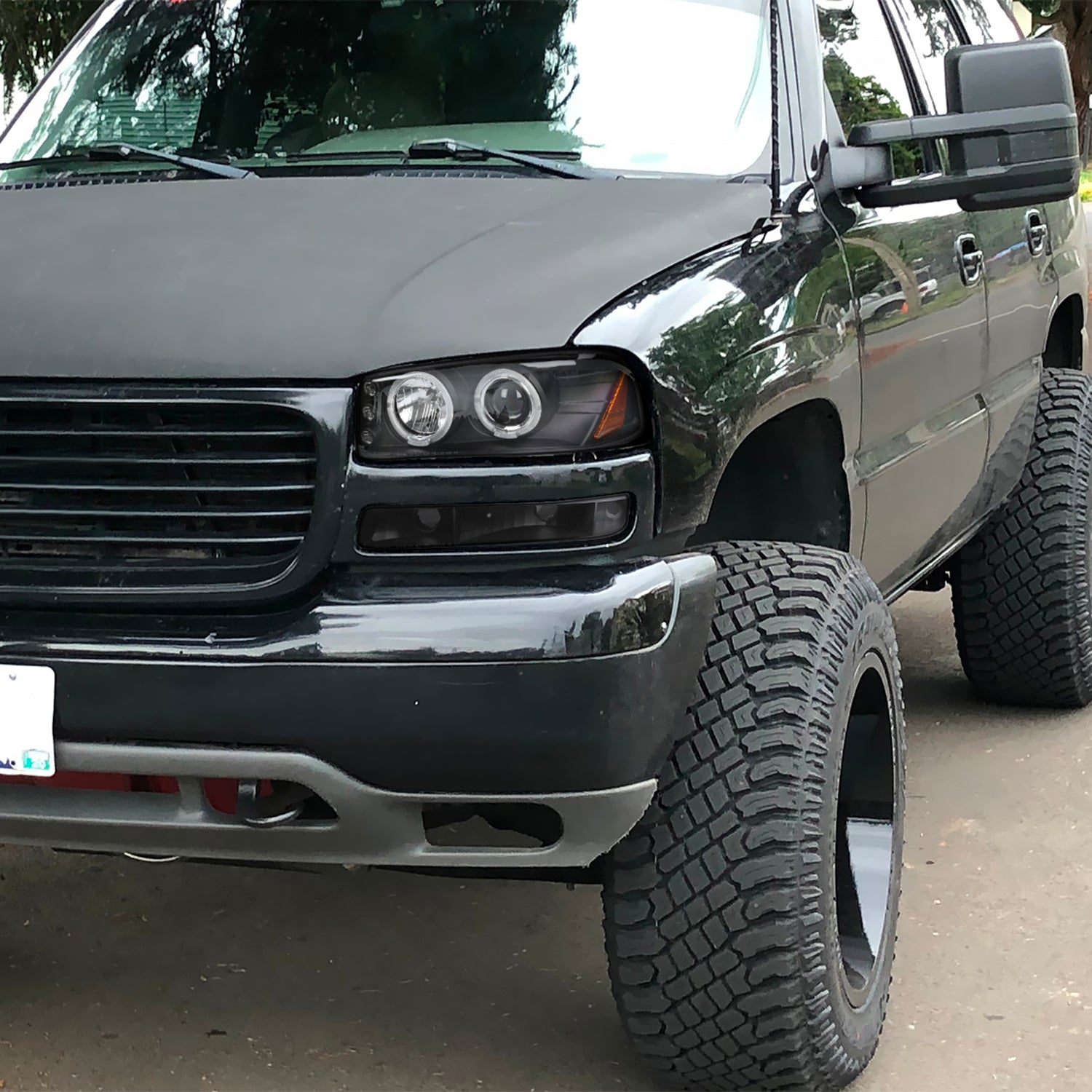 1999-2006 GMC Sierra/Yukon XL/SLT Dual Halo Headlights&Bumper Lights Black