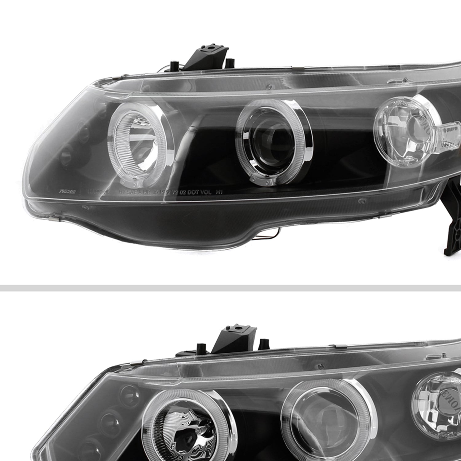 2006-2011 Honda Civic Coupe Dual Halo Projector Headlights Matte Black/Clear
