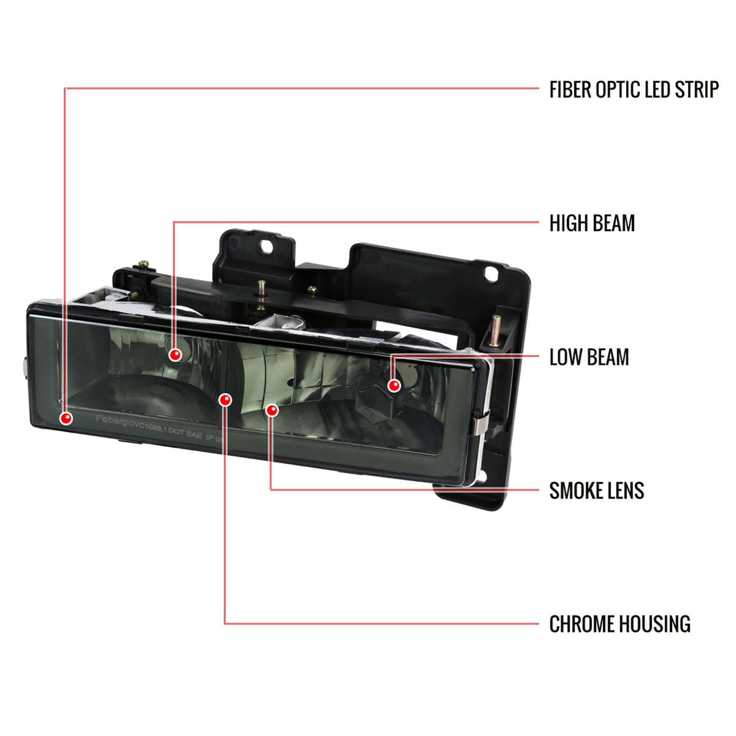 1988-1998 Chevy C10/Tahoe/Sierra/Yukon/Suburban LED Headlights Chrome Smoke