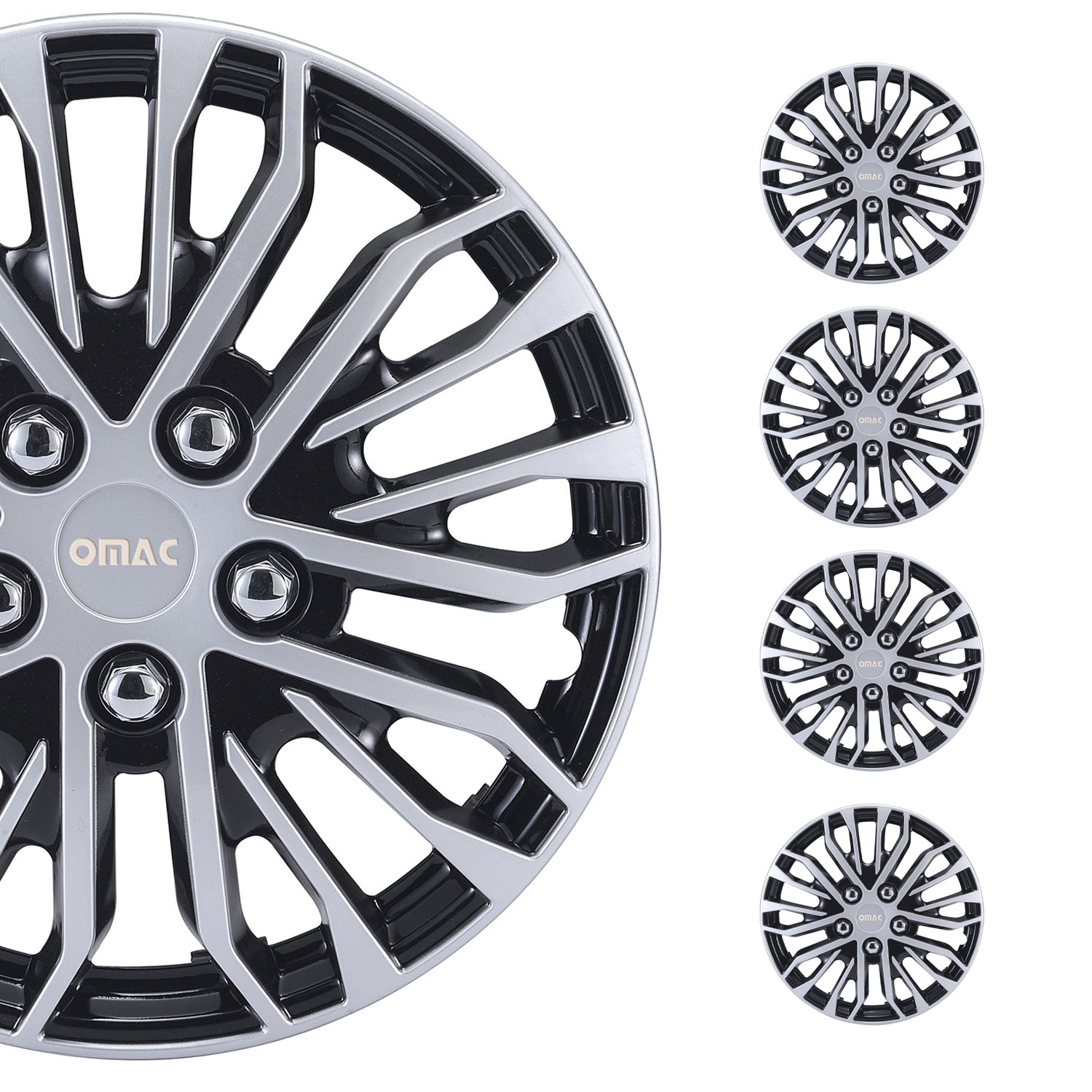 Rimini Hub Caps Wheel Cover 15" Grey & Black Full Set 4 pcs.