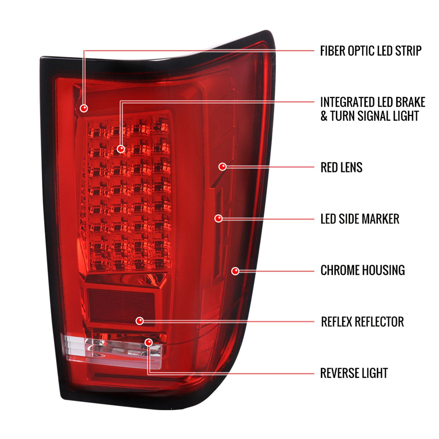 2004-2015 Nissan Titan LED Tail Lights with White LED Tube Chrome/Red Lens