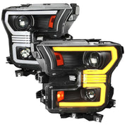 For Ford F-150 2015-2017 LED Bar Headlights Turn Signals Amber LED Pulsing Glow Black Housing Clear Lens