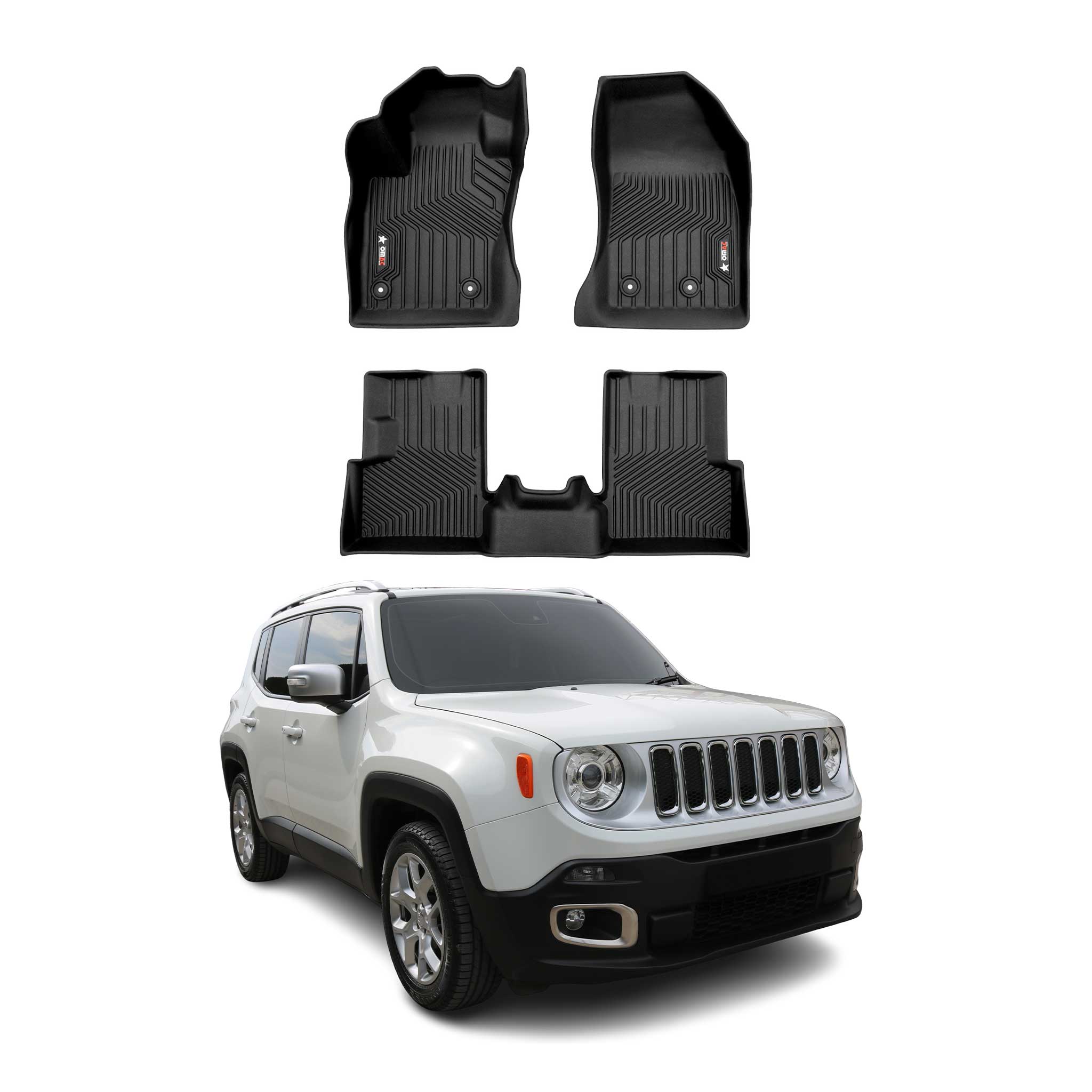 2015-2024 Jeep Renegade Premium Floor Mats Liners First and Second Row Set Black