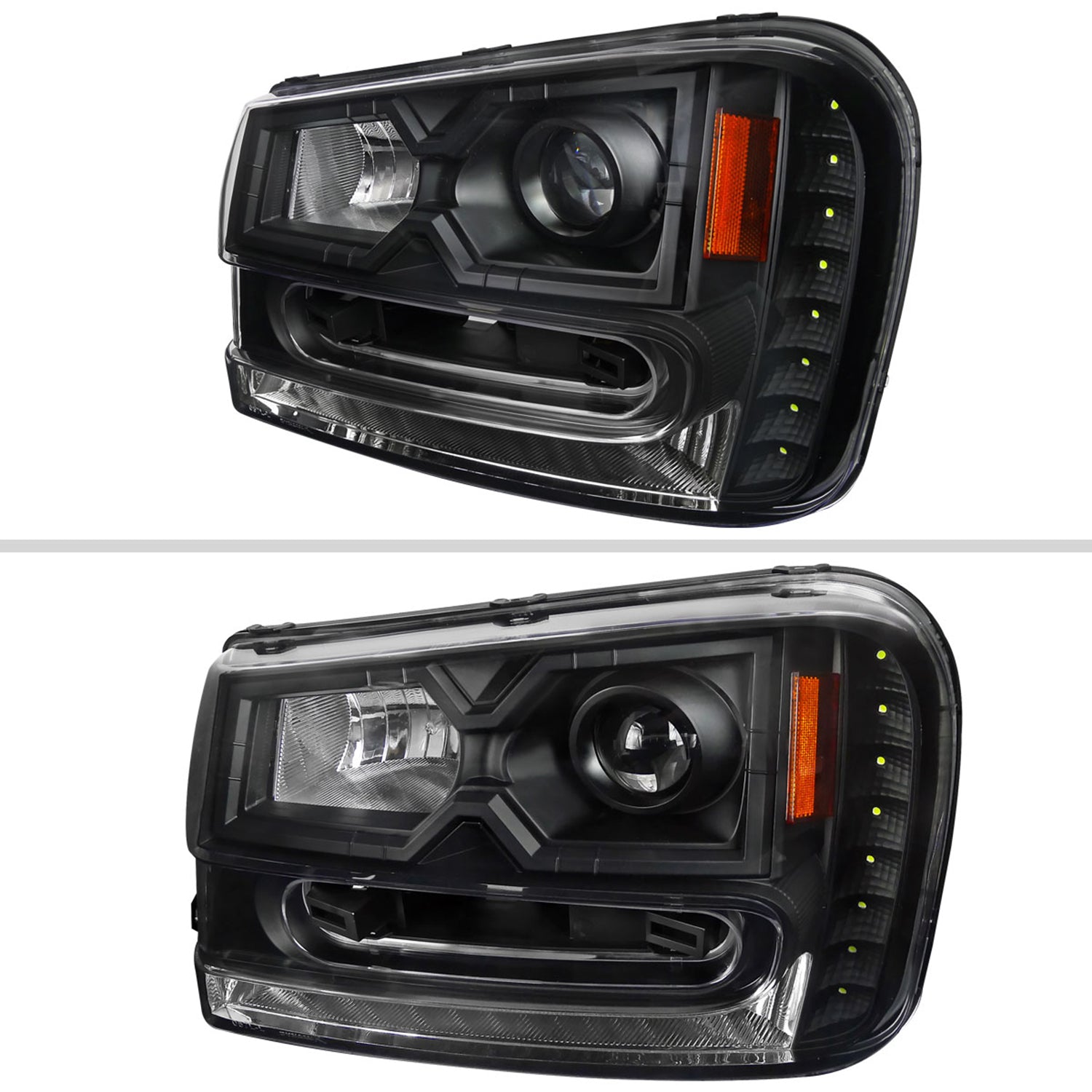 2002-2009 Chevy Trailblazer Projector Headlights LED Light Strip Matt Black