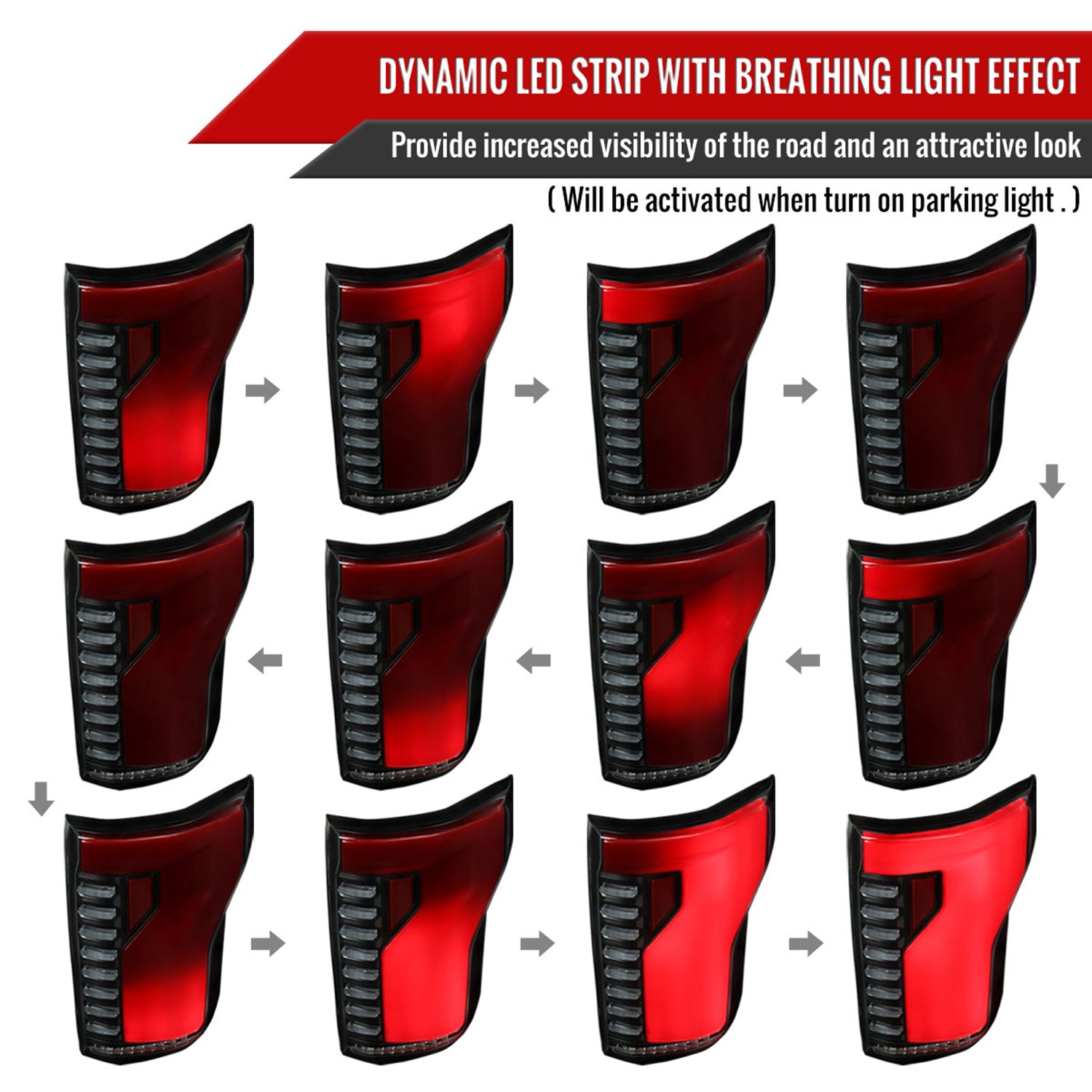 2018-2020 Ford F-150 Turn Signal Animated Red LED Bar Tail Lights Black/Smoke