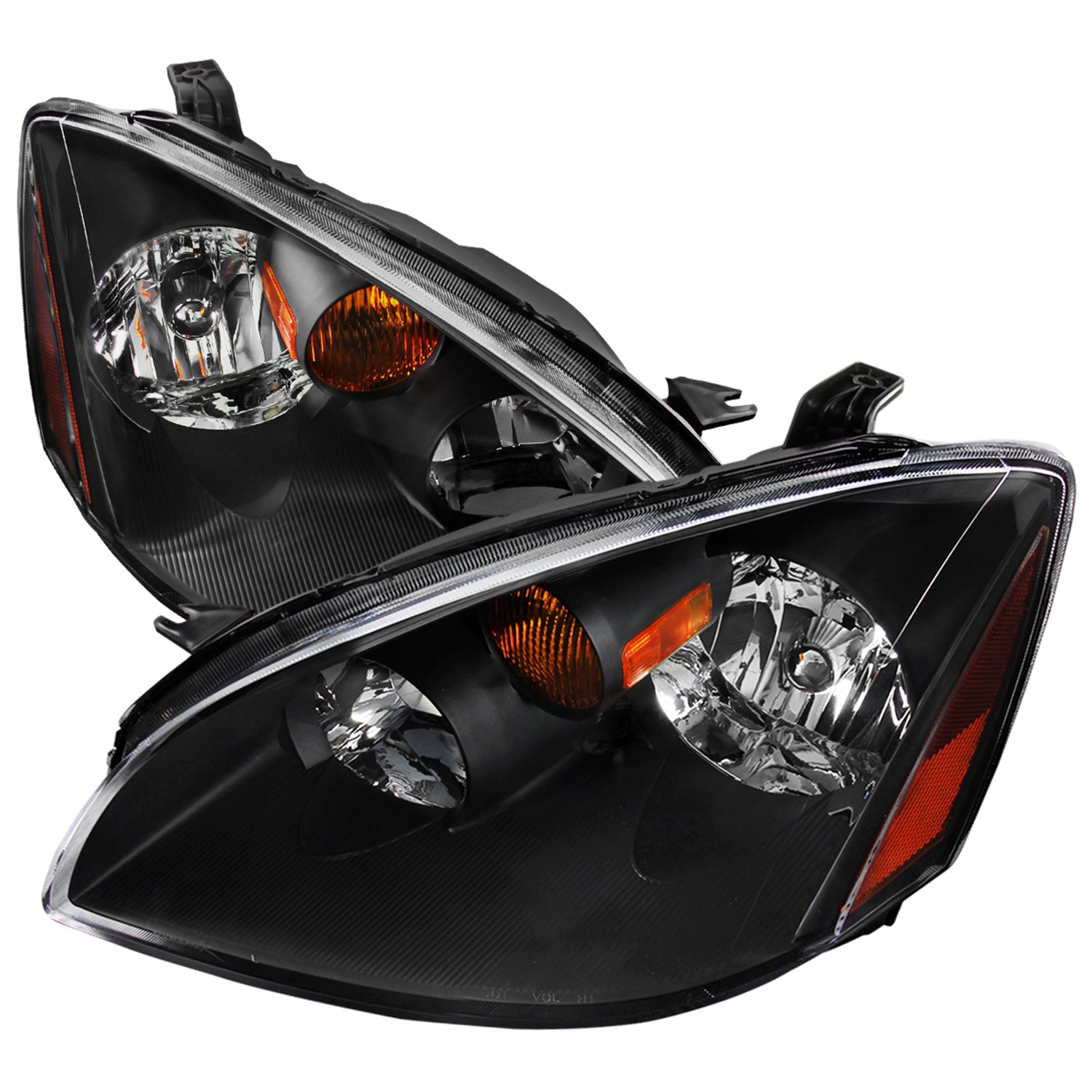 2002-2004 Nissan Altima Crystal Headlights w/ Amber Reflector Matt Black/Clear