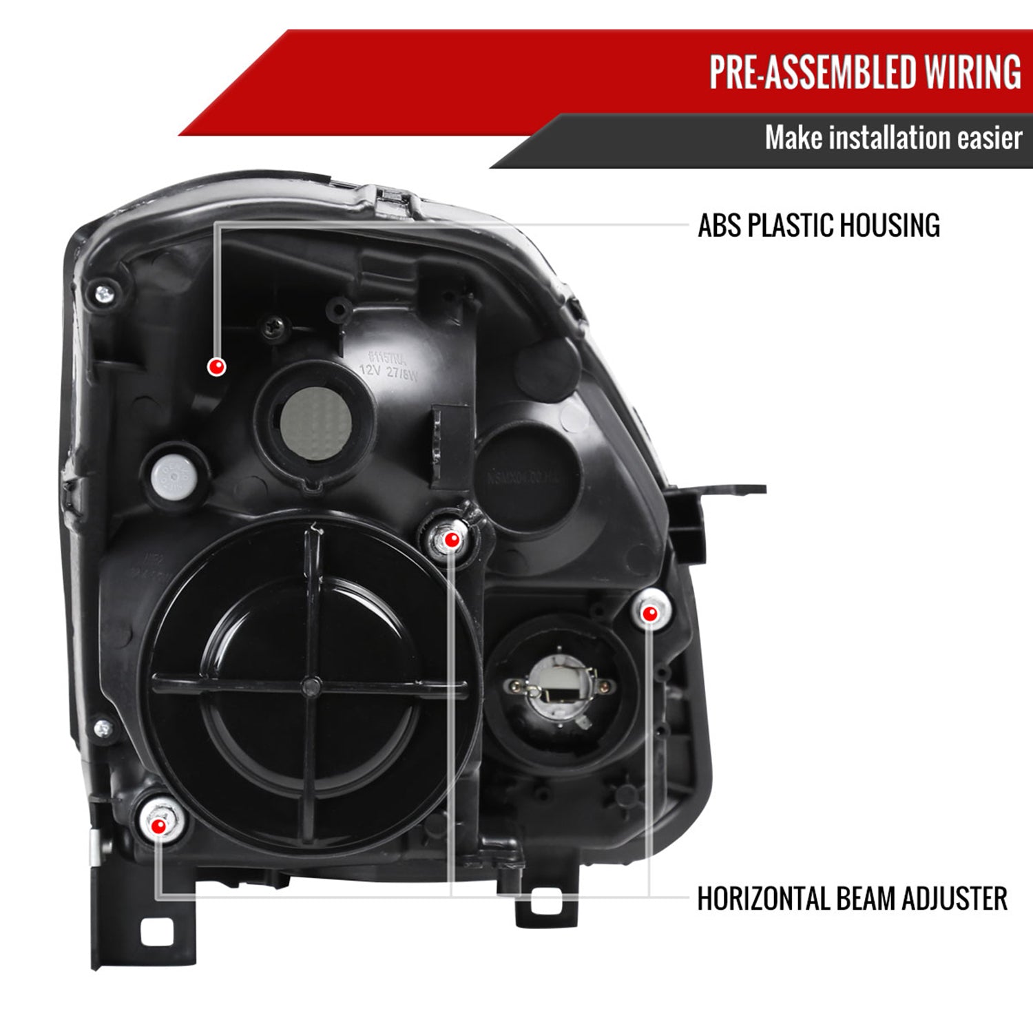 2004-2006 Nissan Maxima Projector Headlights Amber Reflectors Matt Black/Clear